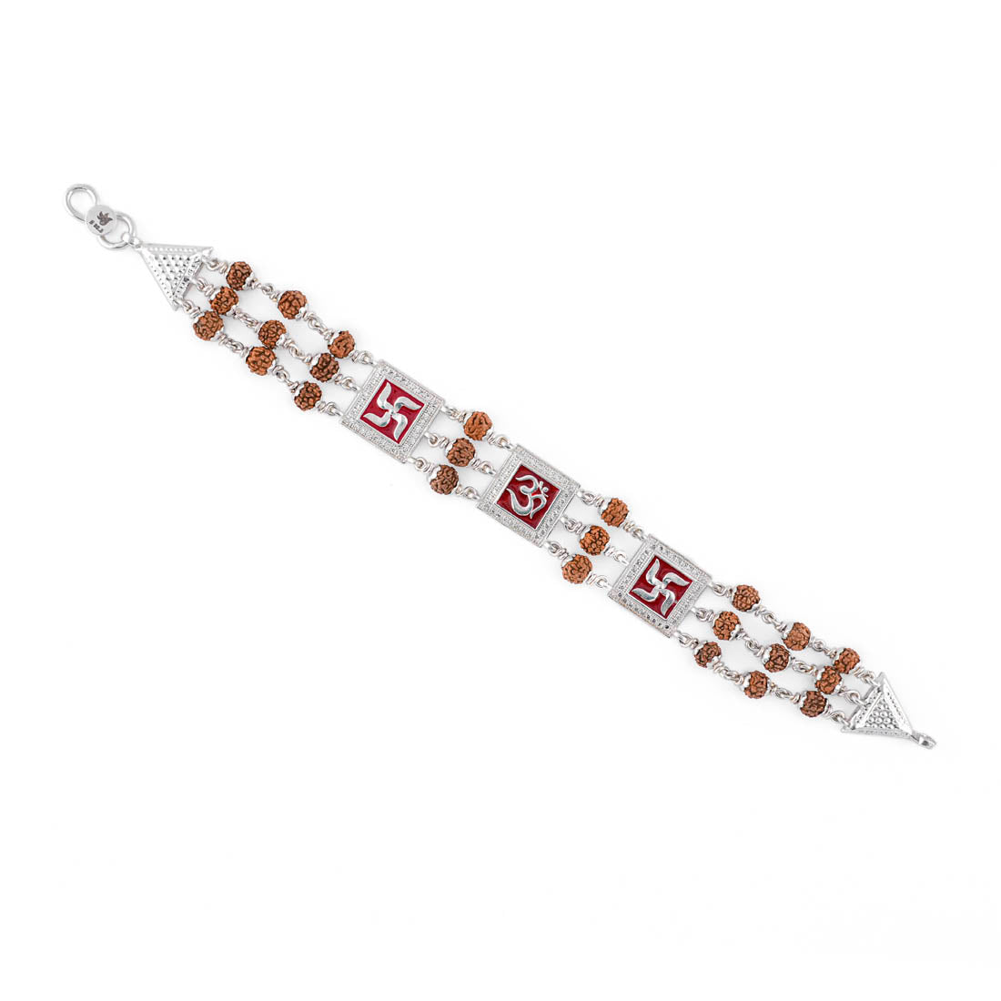 Prinjal Jewellers Rudraksha Silver Om With Swastik Tripal Line Bracelet - view 4