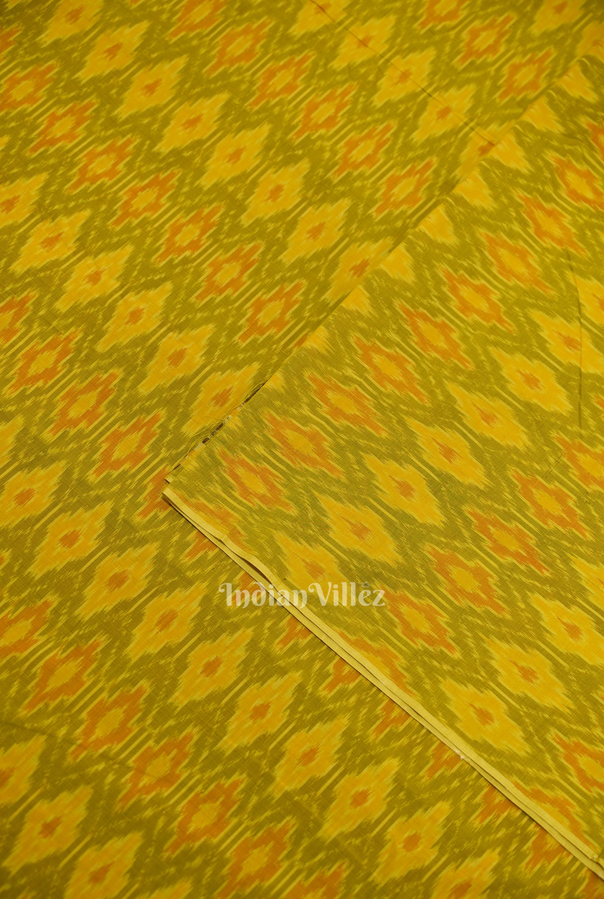 IndianVillèz Exclusive Mehendi Green Dual Tone Pochampally Ikat Silk & Cotton (Sico) Fabric - view 2