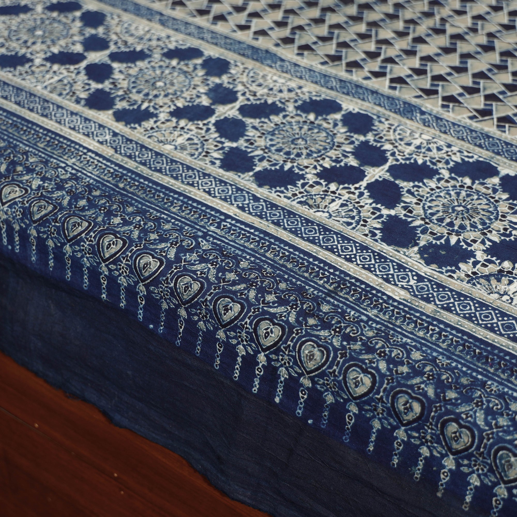 KACHCHH JI CHHAAP Blue - Ajrakh Block Printed Cotton Single Bed Cover (90 x 60 in) - view 4
