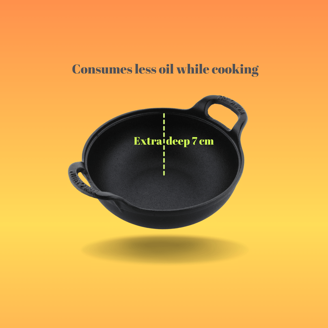 Trilonium Triple Seasoned Cast Iron CrockWok Kadhai | Gas & Induction Compatible | Black - view 4