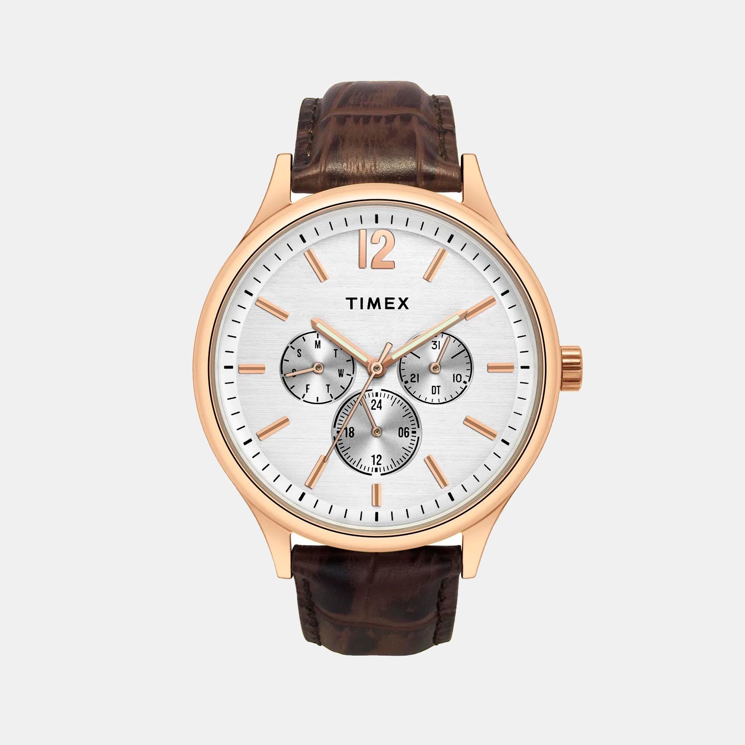 Timex Fashion Men Quartz White Dial Multi-Function Leather Watch TWEG18433