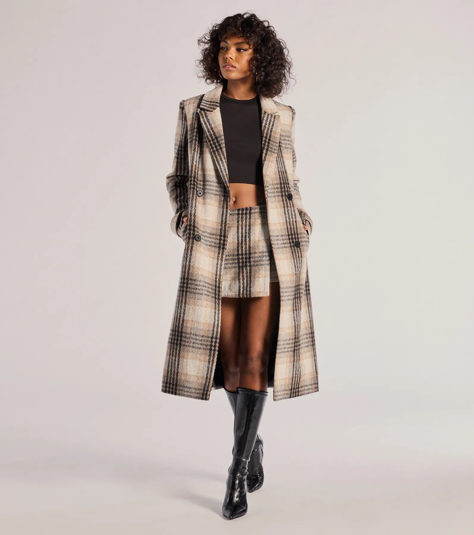 Windsor Classic Charm Plaid Trench Coat – GRAY