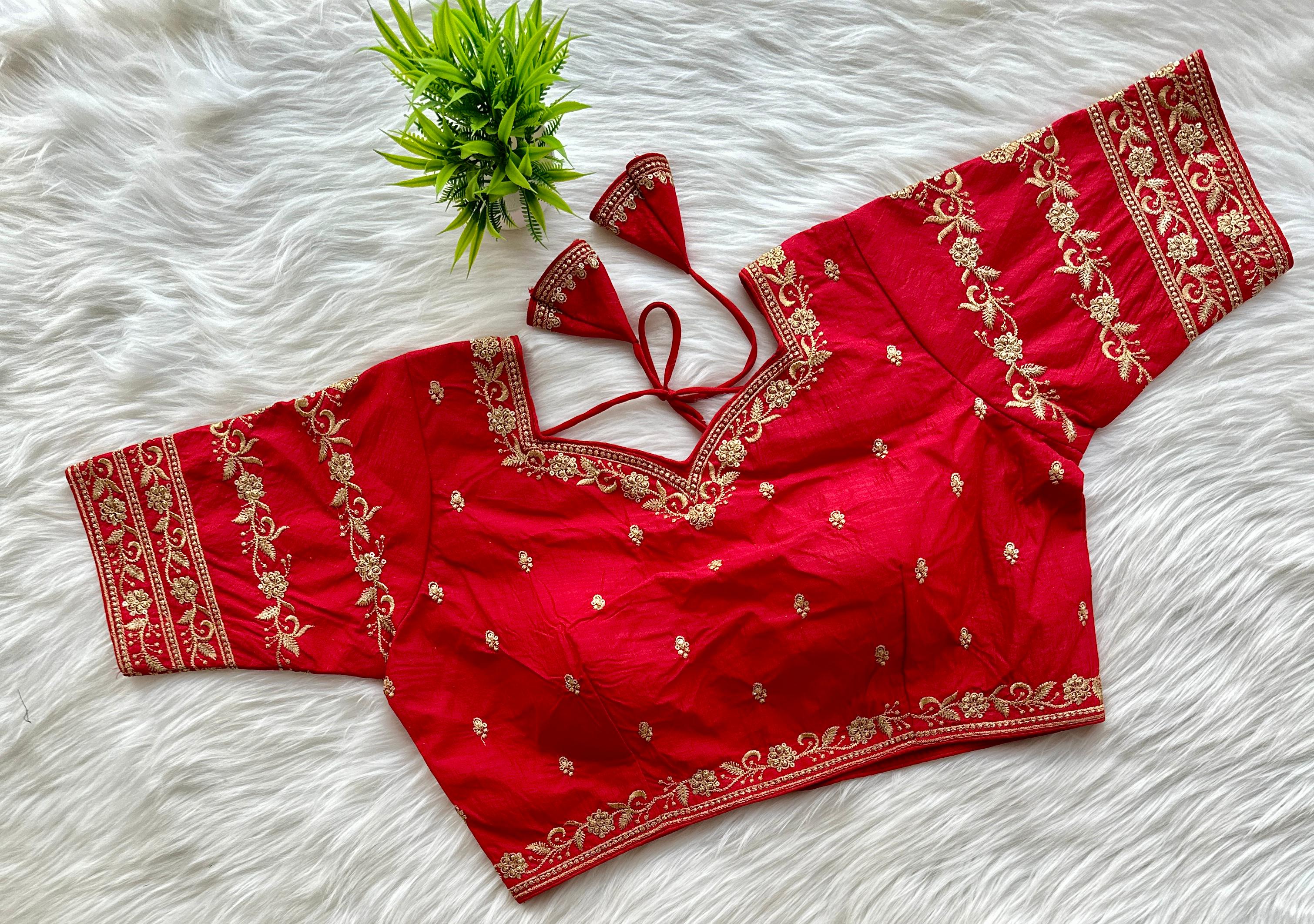 ClothsVilla Red Rajbhog Silk Embroidered Blouse with Handcrafted Detailing
