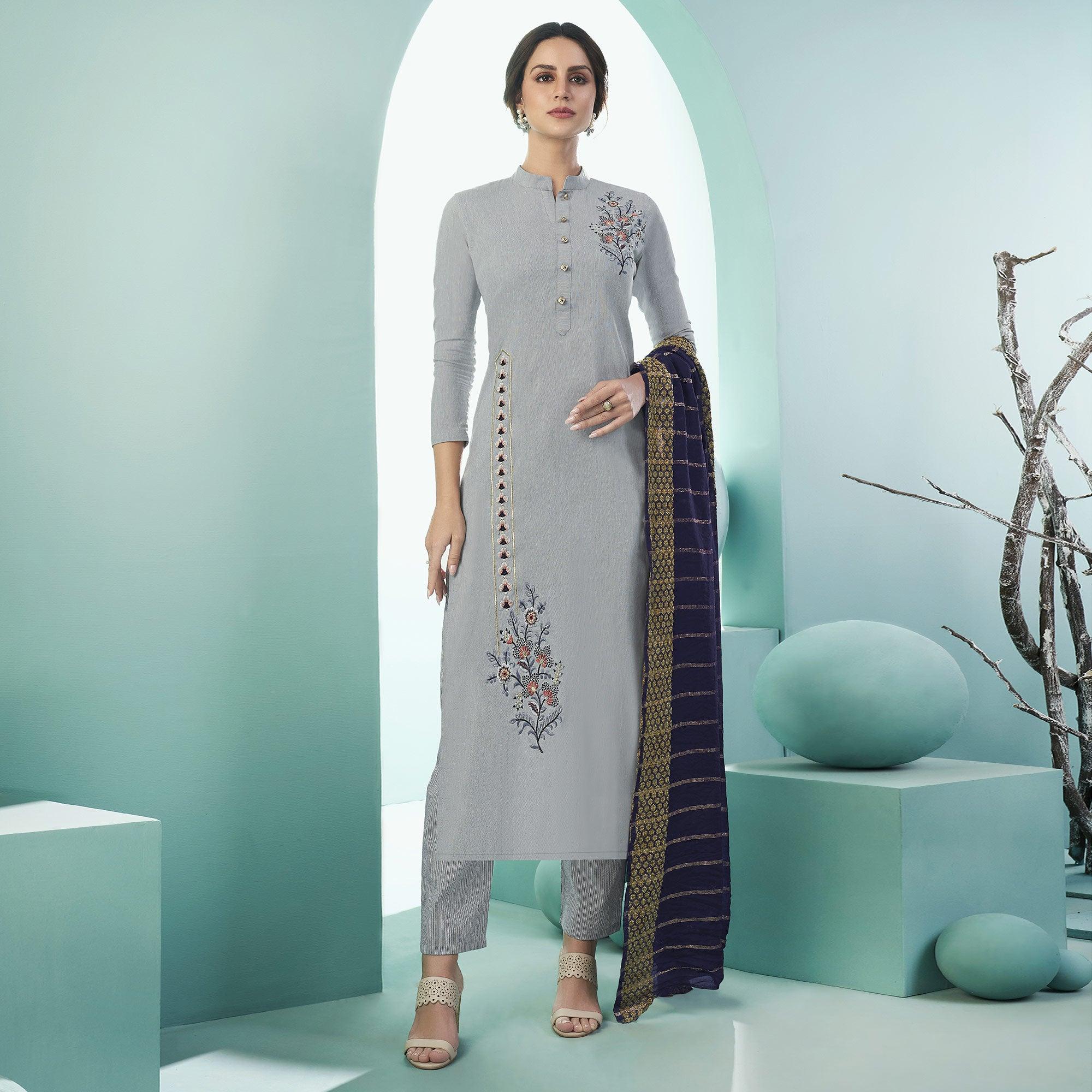 Grey suits – BlackTree grey-partywear-embroidered-cotton-suit-118839