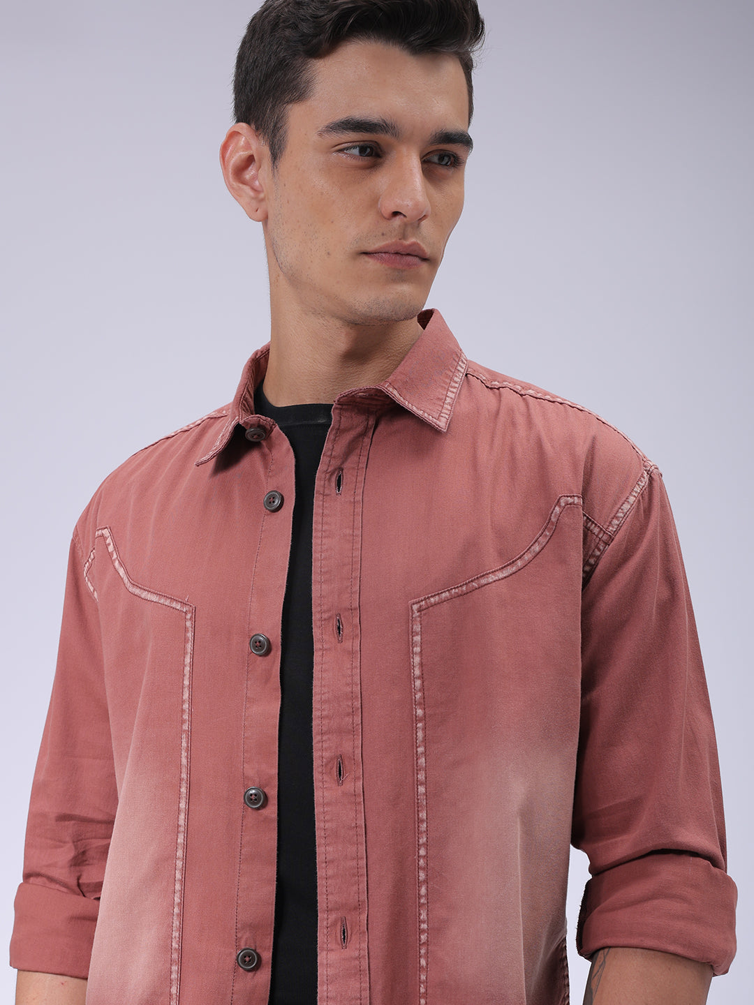 The Indian Garage Co Men's Burgundy Regular Fit Vintage Shirt