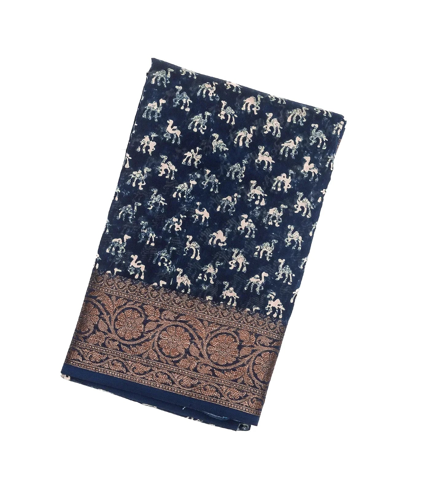 RmKV Indigo Woven Chanderi Cotton Saree With Printed Camel Motifs