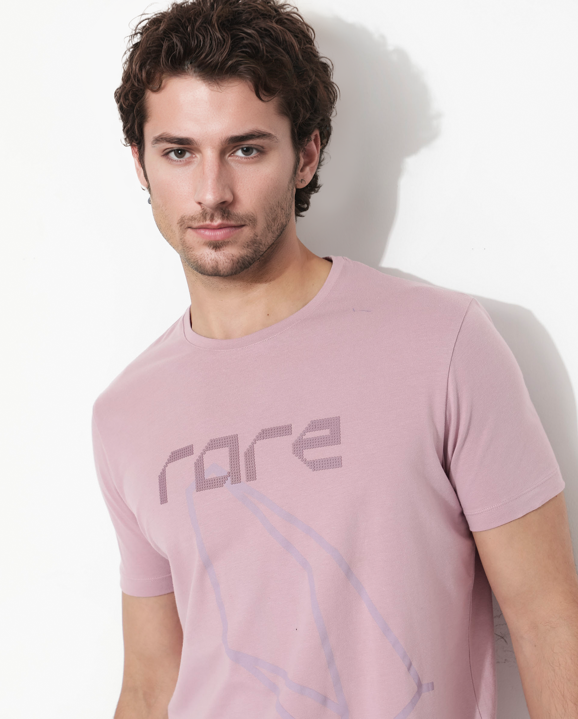 Rare Rabbit Articale Mens Bolt Dusky Pink Cotton Lycra Fabric Short Sleeve Crew Neck Regular Fit Graphic Print T-Shirt - view 4