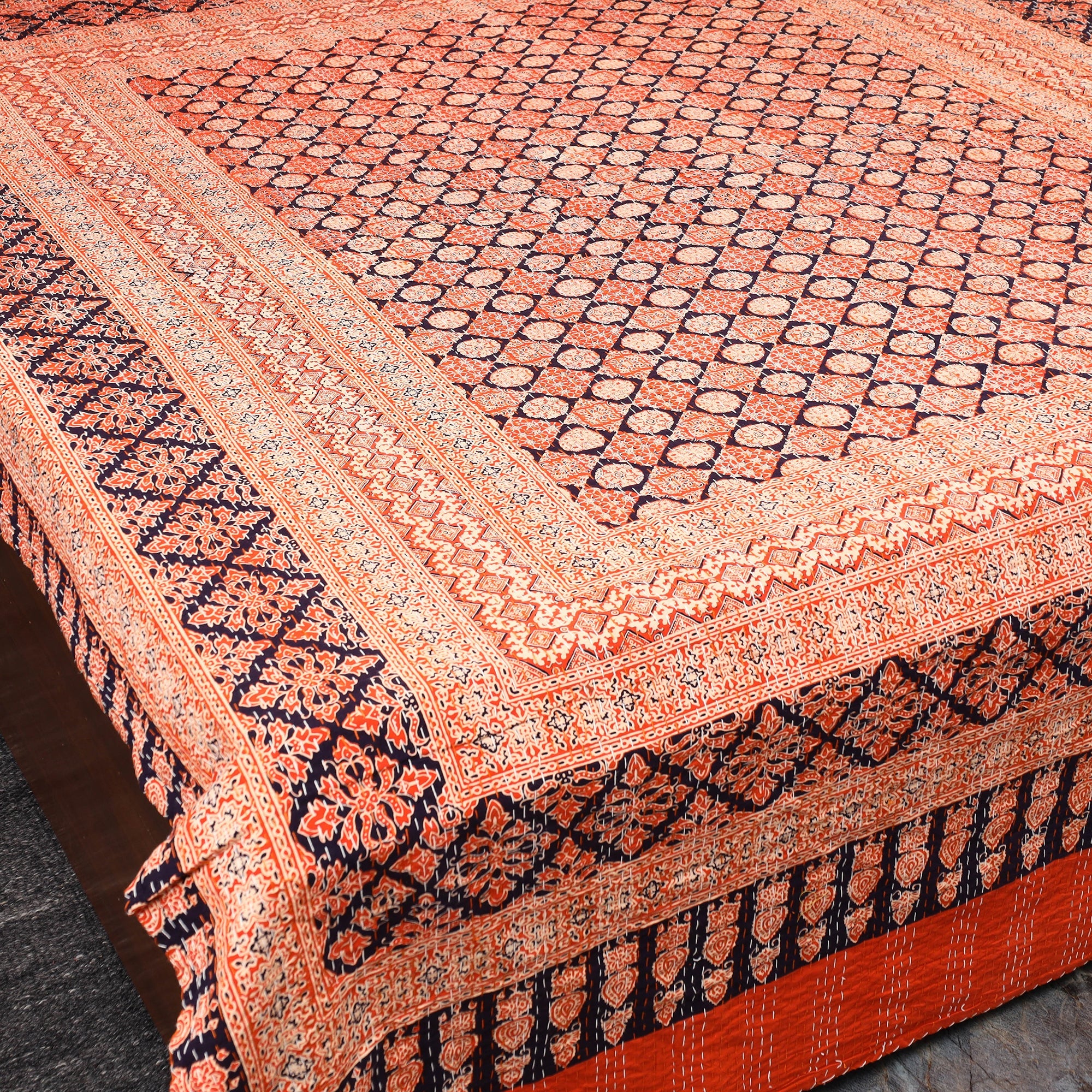 SHADES OF MARUDHARA Green - Ajrakh Print Double Tagai Kantha Bed Cover 47 2024/1159-1 47 - view 2