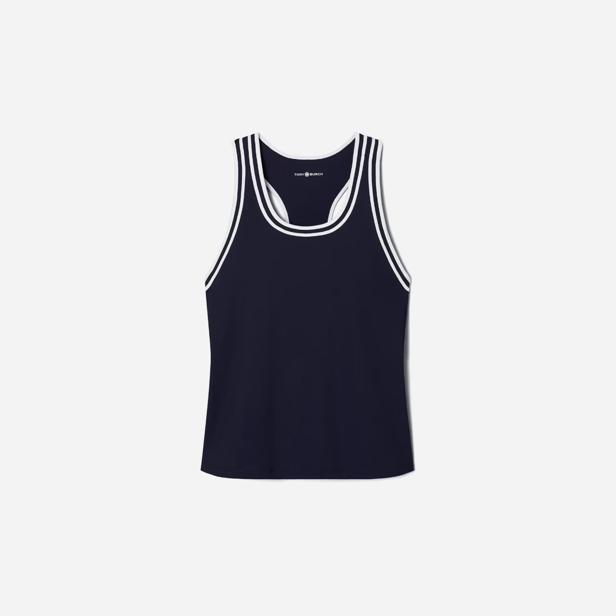 Tory Burch Performance Jersey Racerback Tennis Tank Deep Navy Snow White