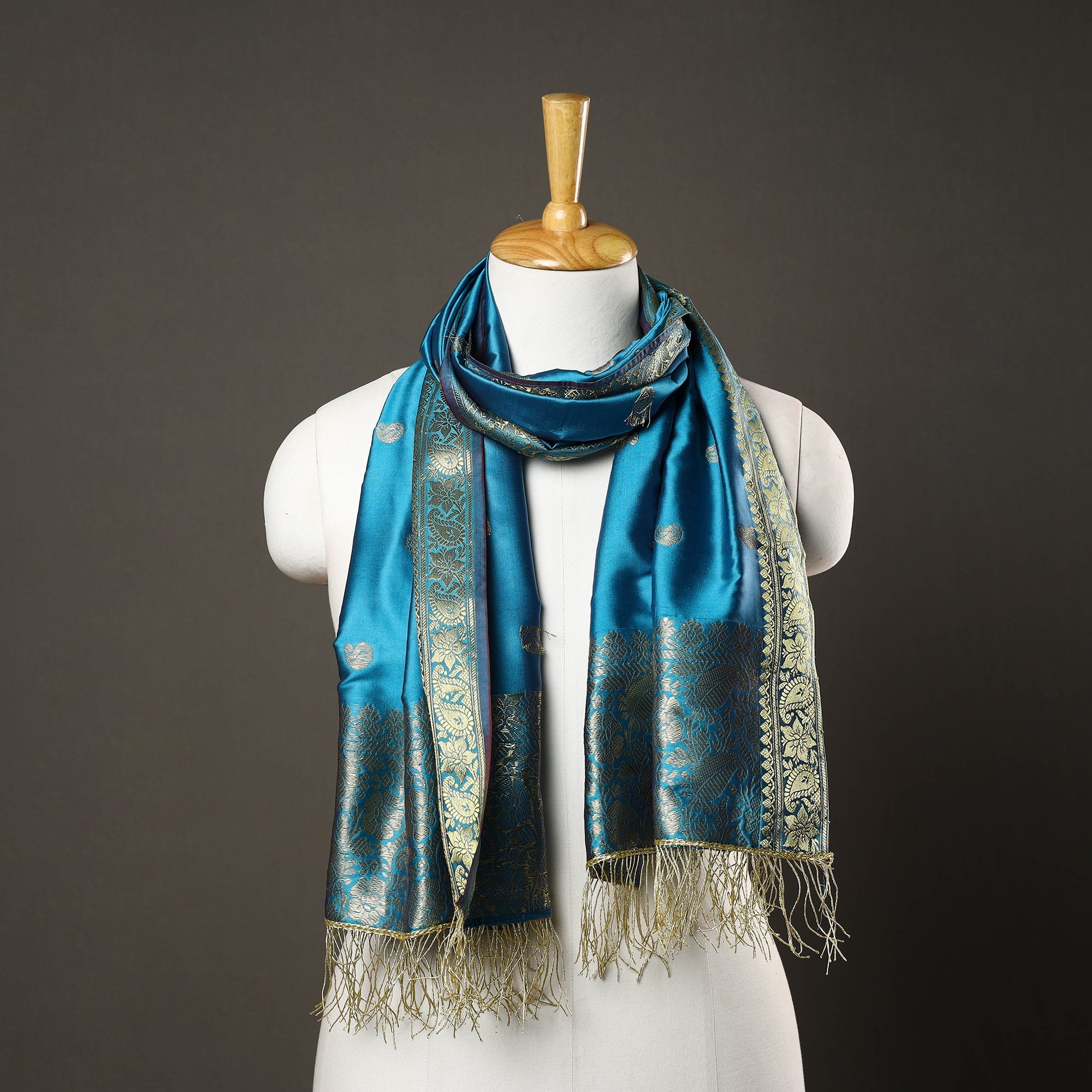 ITOKRI CRAFTS INITIATIVE Blue - Brocade Handloom Silk Nakshi Buti Banarasi Stole 29