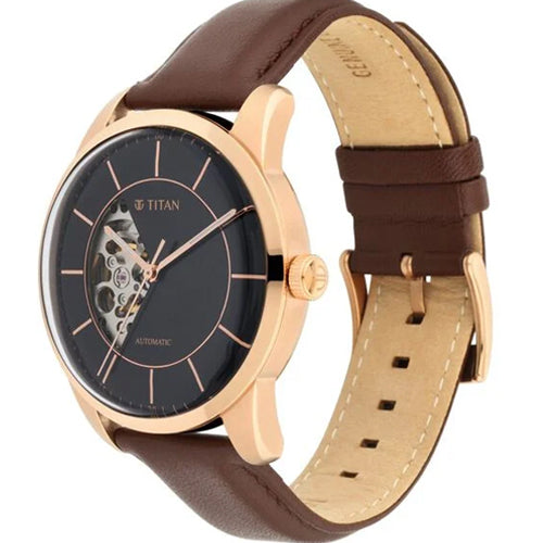 Titan Automatic Sectoral Black Dial Brown Leather Strap Watch for Men 43mm NS90126WL02 - view 2