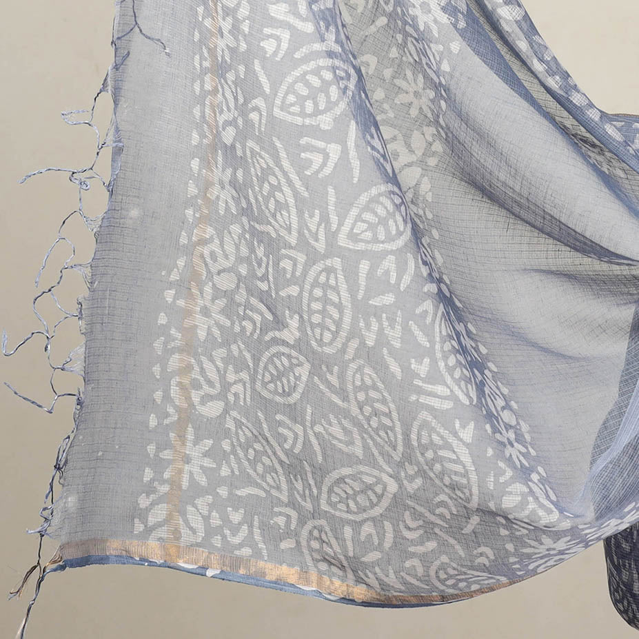 ARTISAN HAND BLOCK PRINTS Blue - 3pc Block Print Kota Cotton Batik Dress Material 07 - view 4