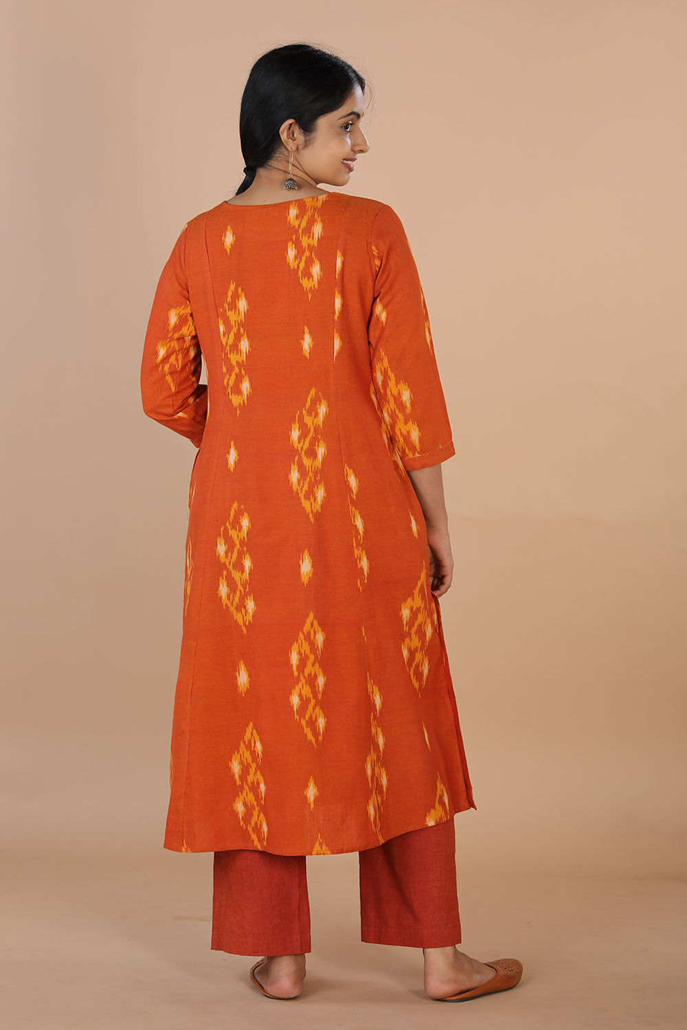 Kalanjali Ethnics Handwoven Ikat kurta – Orange - view 3