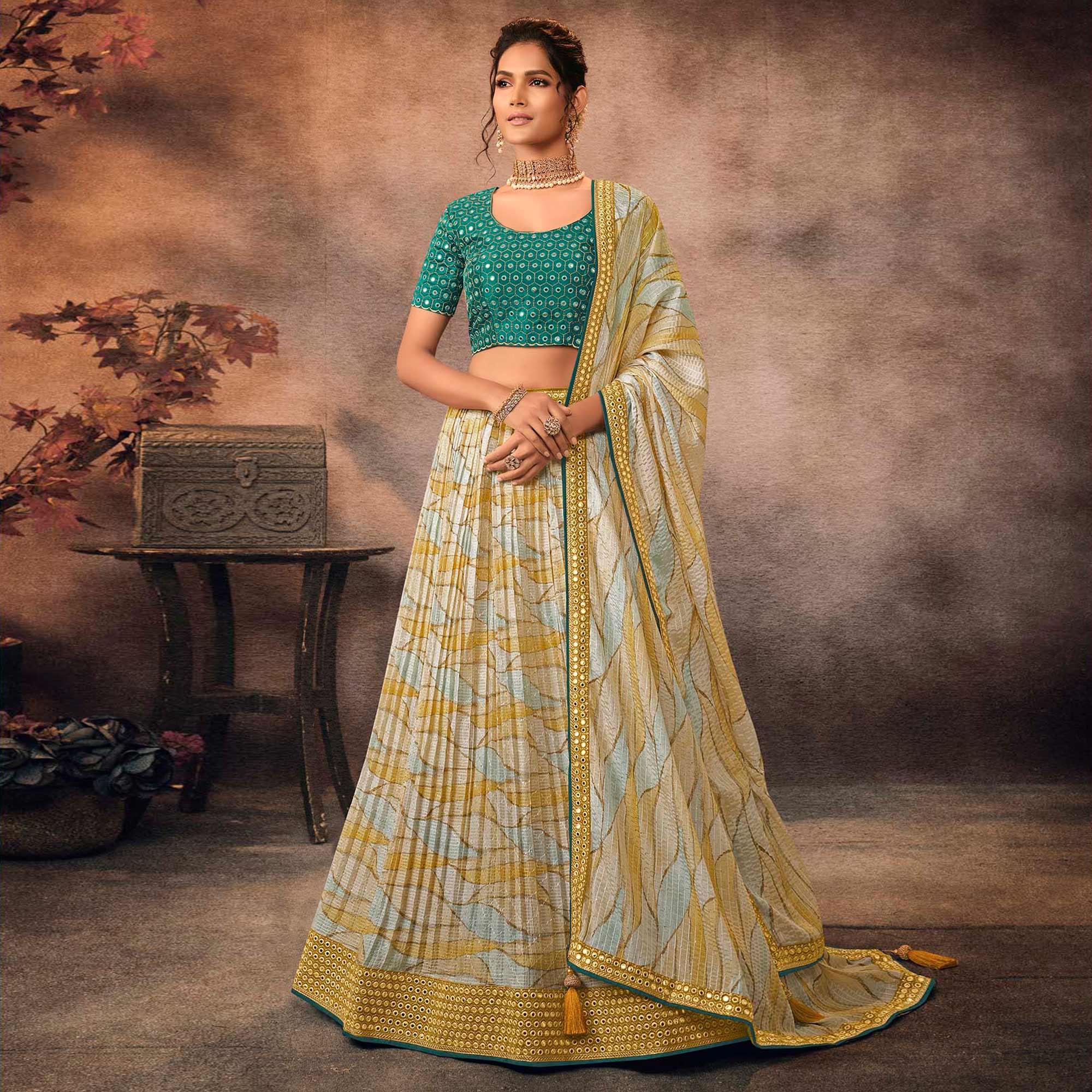 Peachmode Multicolor Digital Printed-Embellished Chiffon Lehenga Choli - view 2