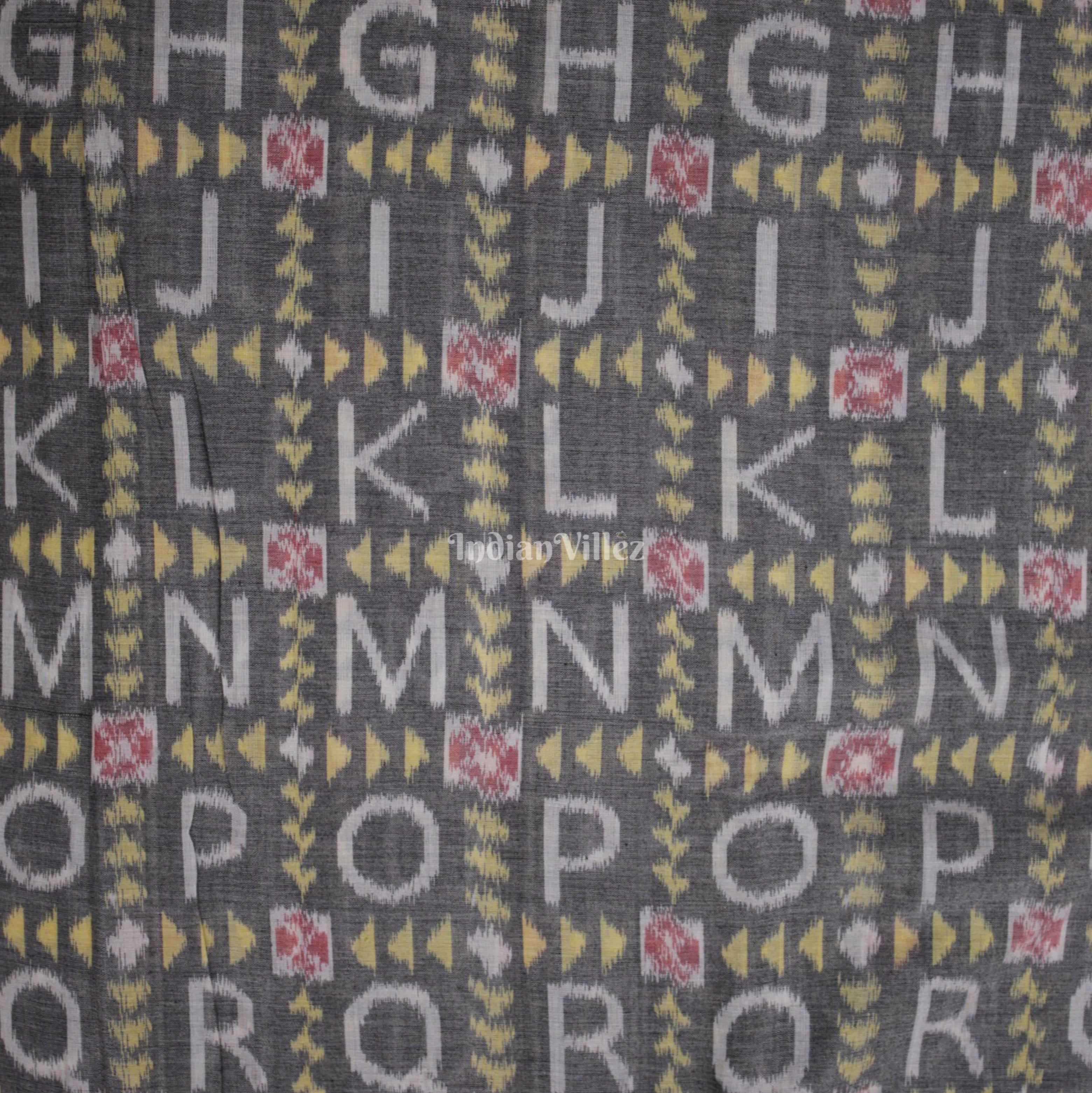 IndianVillèz Light Black With White English Letter Design Sambalpuri Ikat Cotton Fabric - view 2