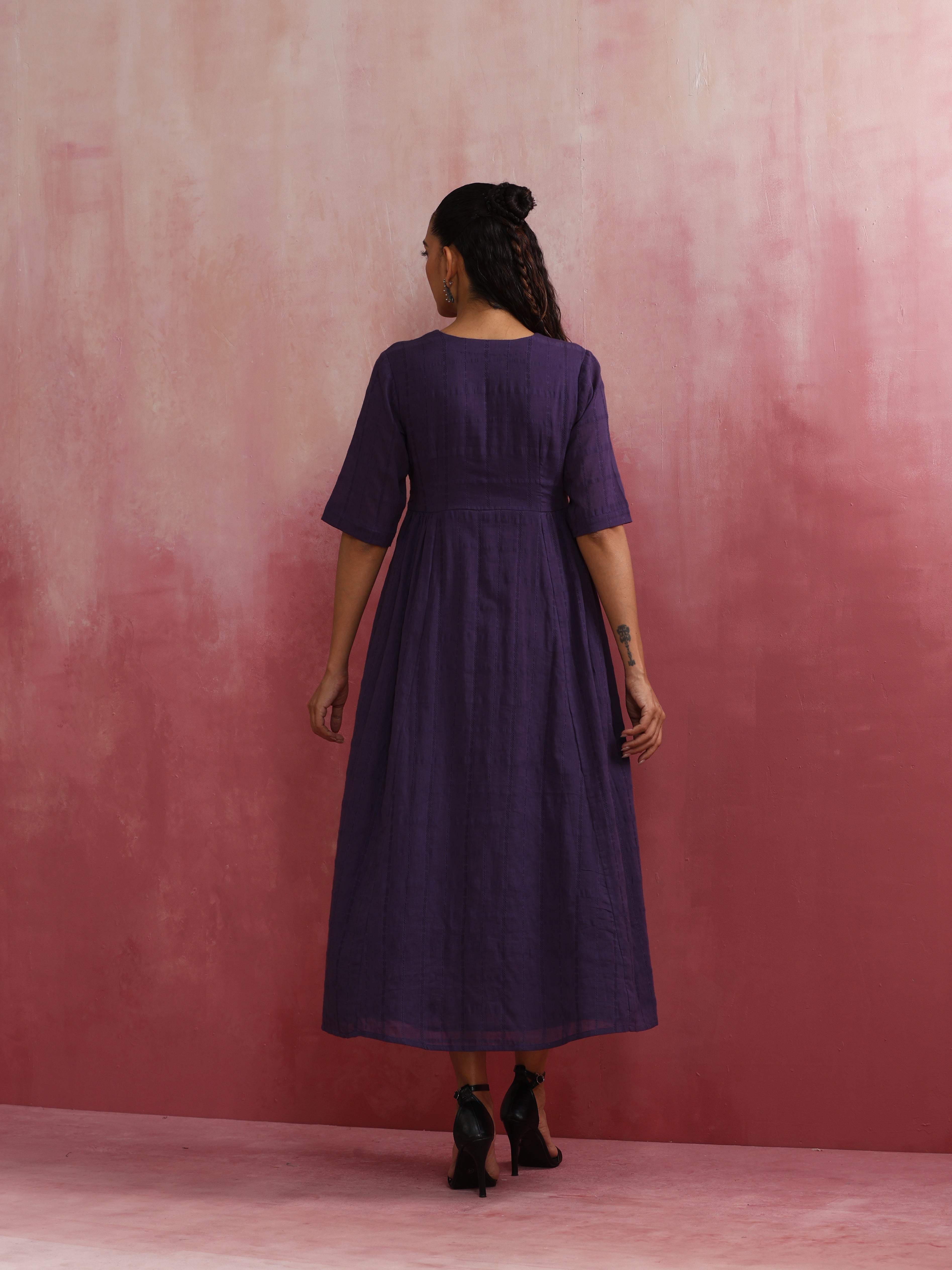trueBrowns Purple Cotton Dobby Dress - view 6