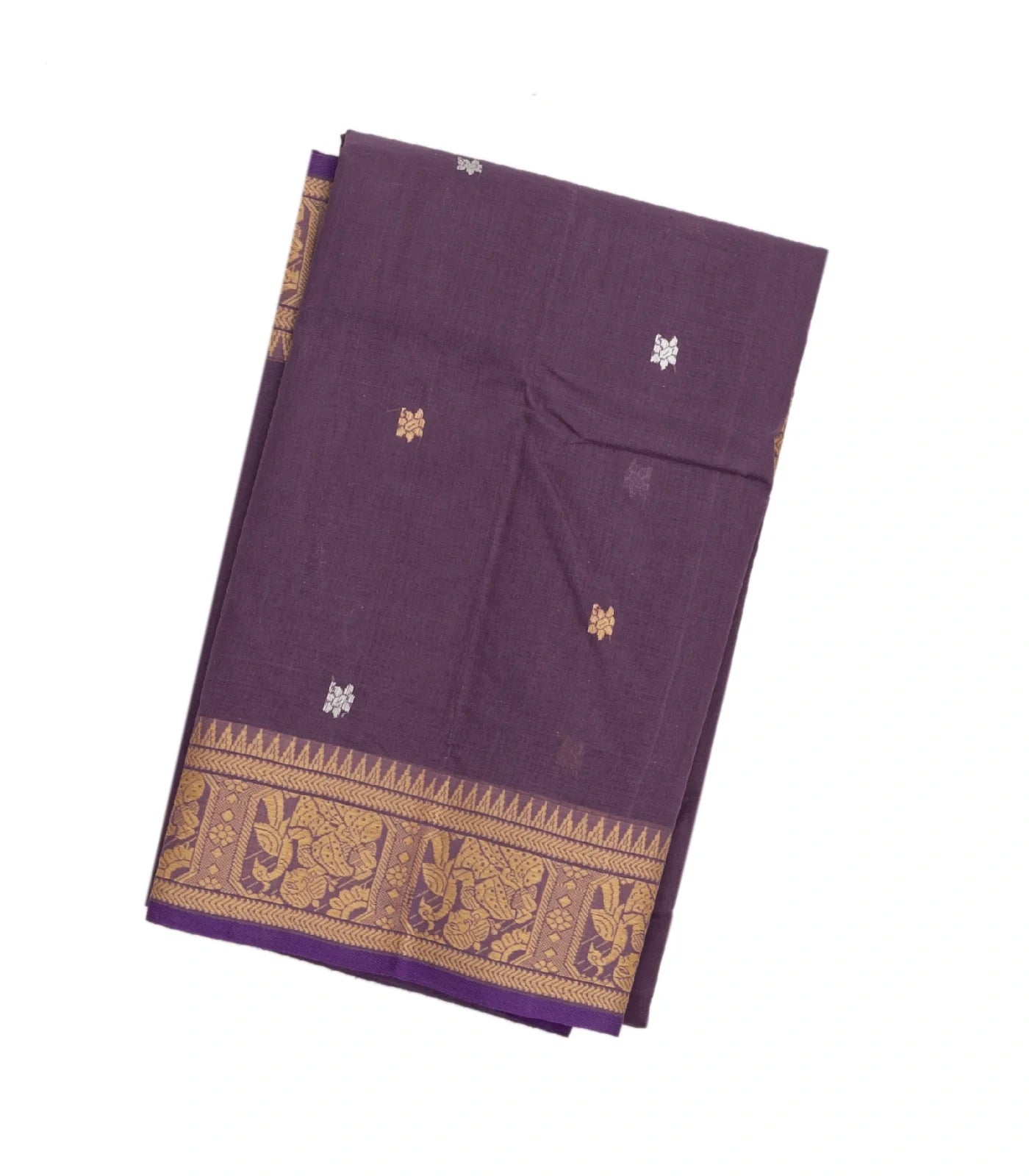 RmKV Lilac Handloom Bengal Cotton Saree With Floral Motifs