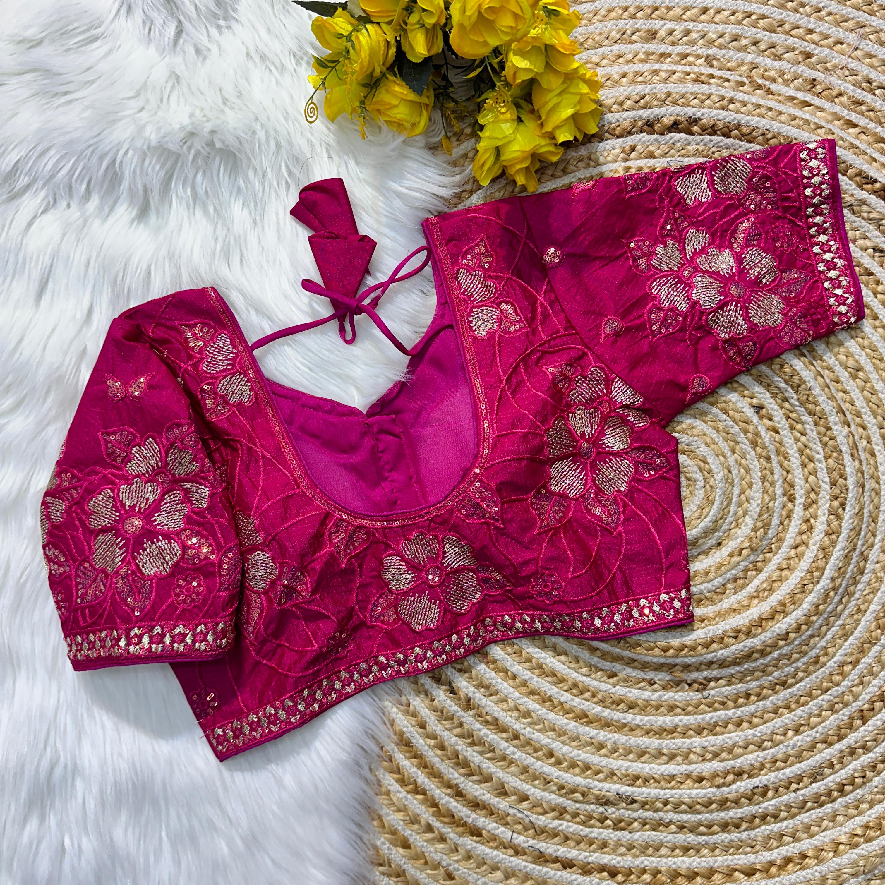 ClothsVilla Magenta Color Soft Silk Blouse with Beautiful Embroidery and Sequence Accents