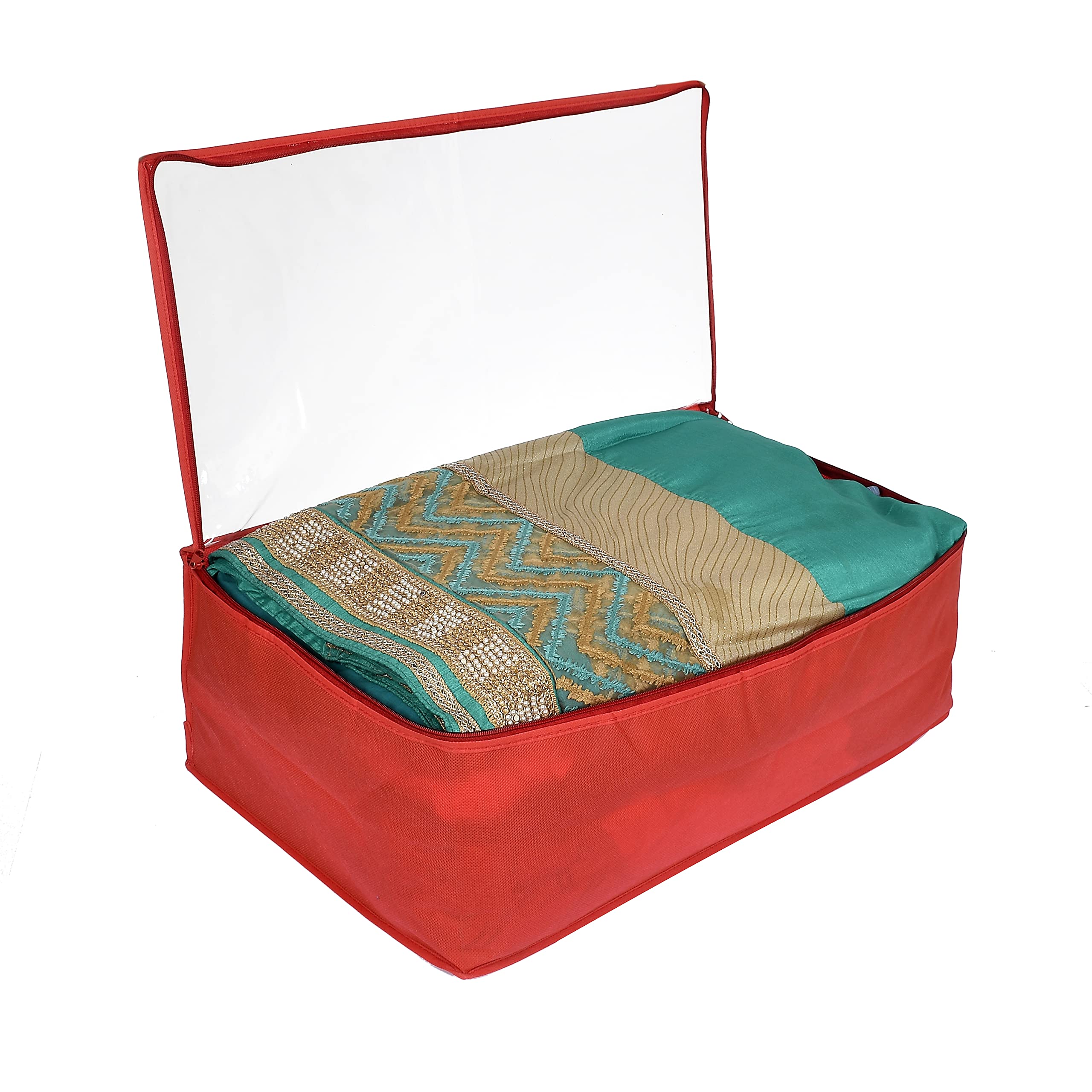 Kuber Industries Transparent Underbed Storage Cover/Lehenga Cover/Saree Cover/Gown Cover/Salwar Suit Cover For Women-Pack of 12 (Red) - view 5