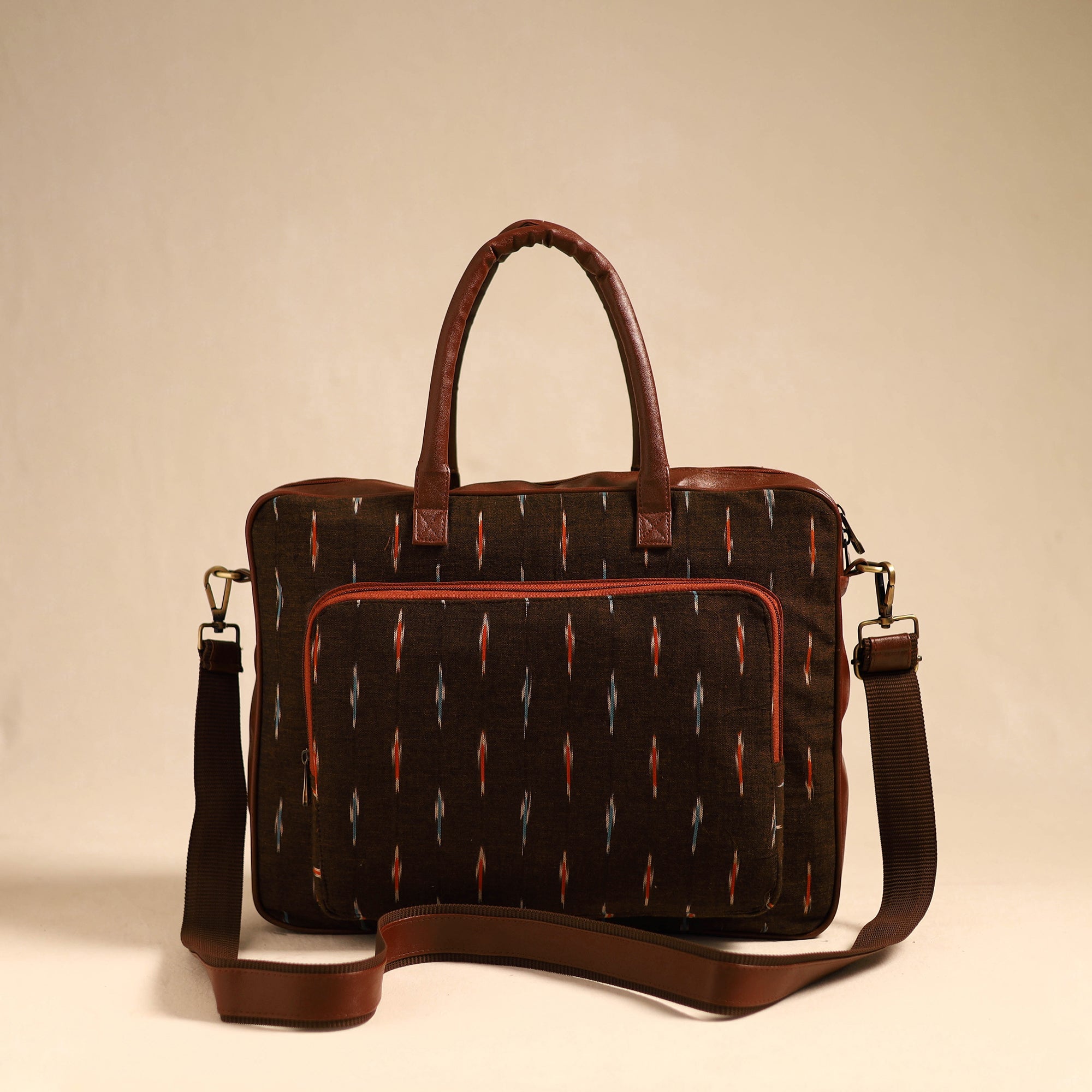 ITOKRI CRAFTS INITIATIVE Brown - Handmade Pochampally Ikat Laptop Bag 14