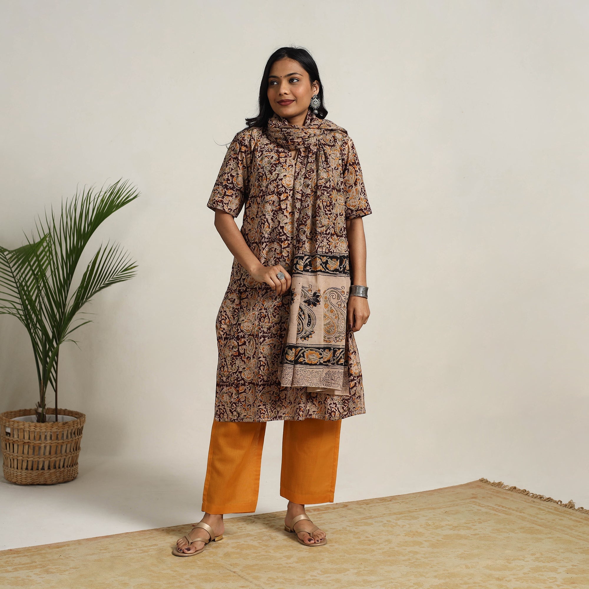 ITOKRI CASUALS Brown - Block Printed Cotton Kalamkari Kurta Set 24 - view 4