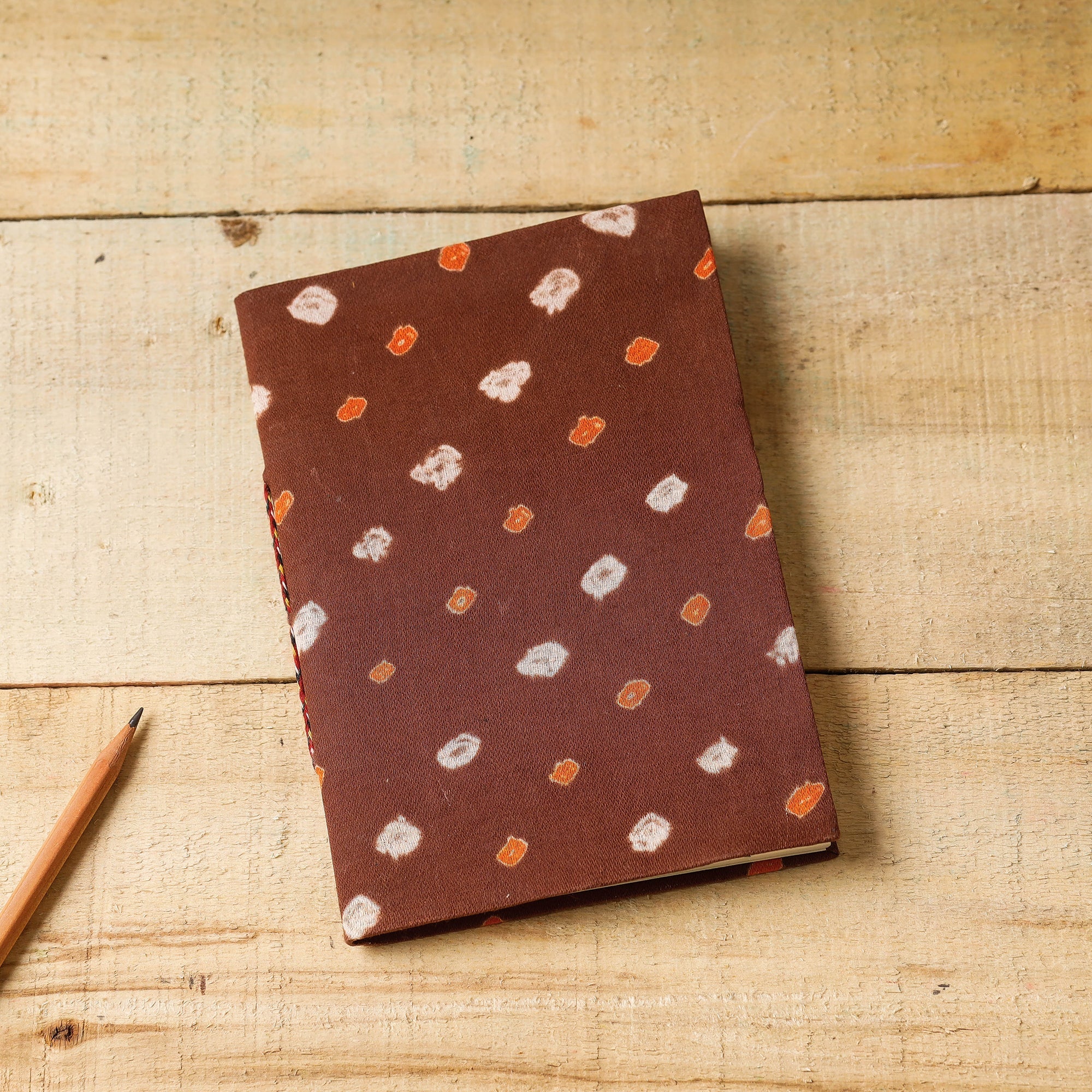 BINDAAS UNLIMITED Brown - Bandhani Fabric Cover Handmade Paper Notebook (7 x 5 in)
