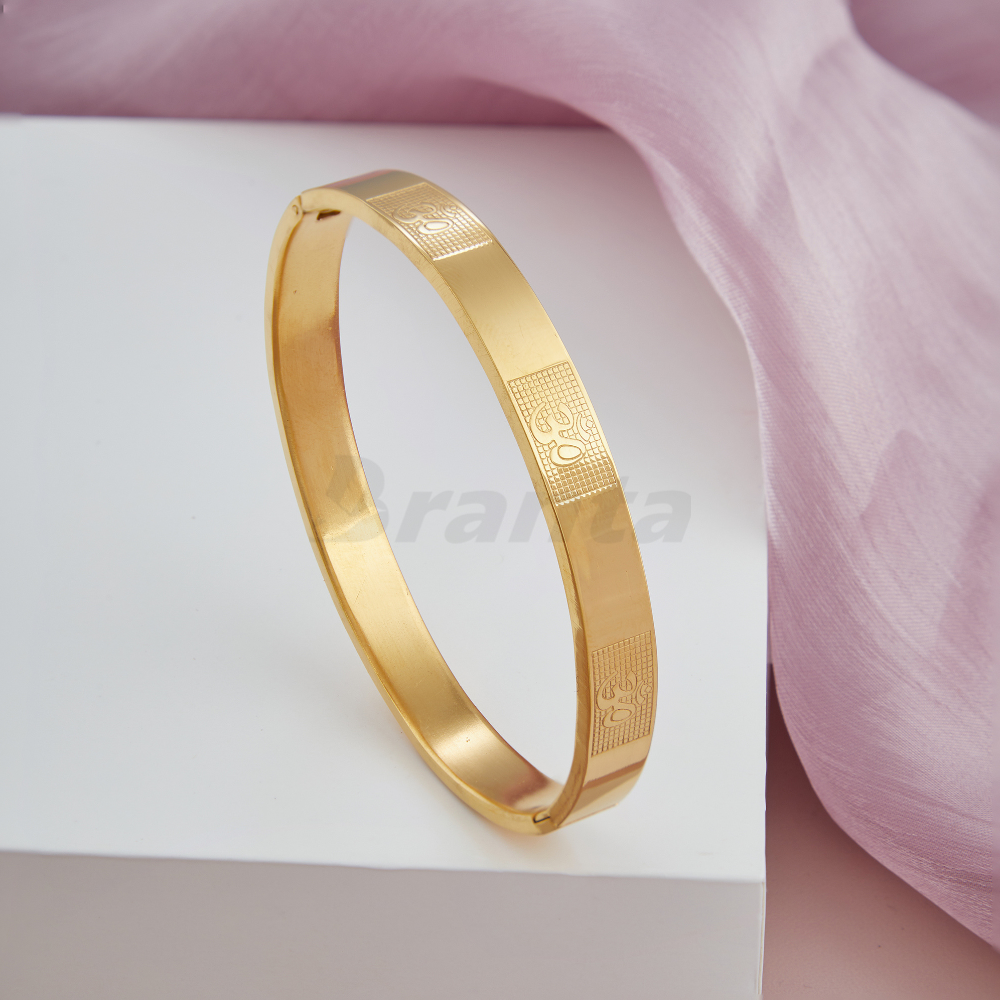 Branta Om Carving Premium Gold Bracelet For Men - view 3