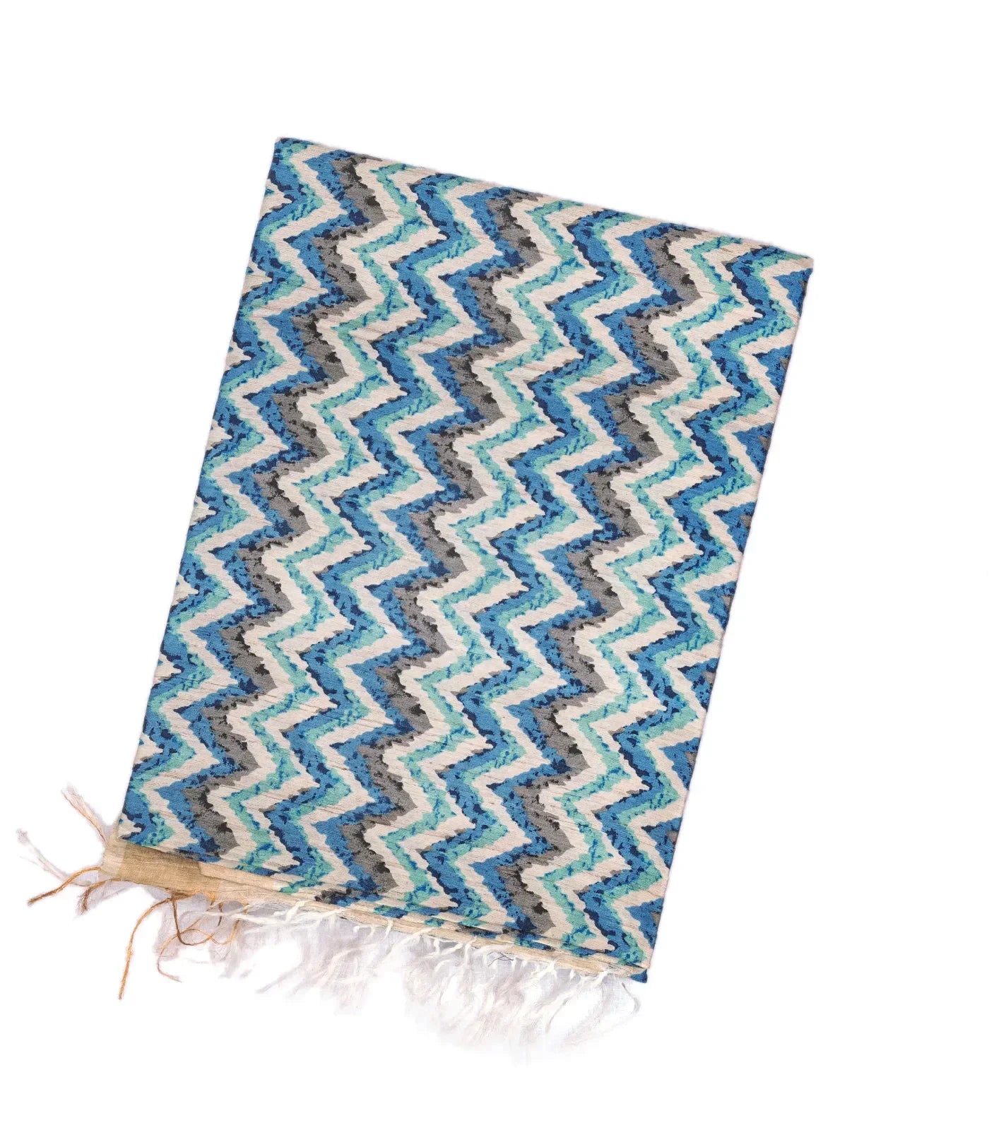 RmKV Light Blue Handwoven Tussar Silk Saree With Printed Chevron Motifs