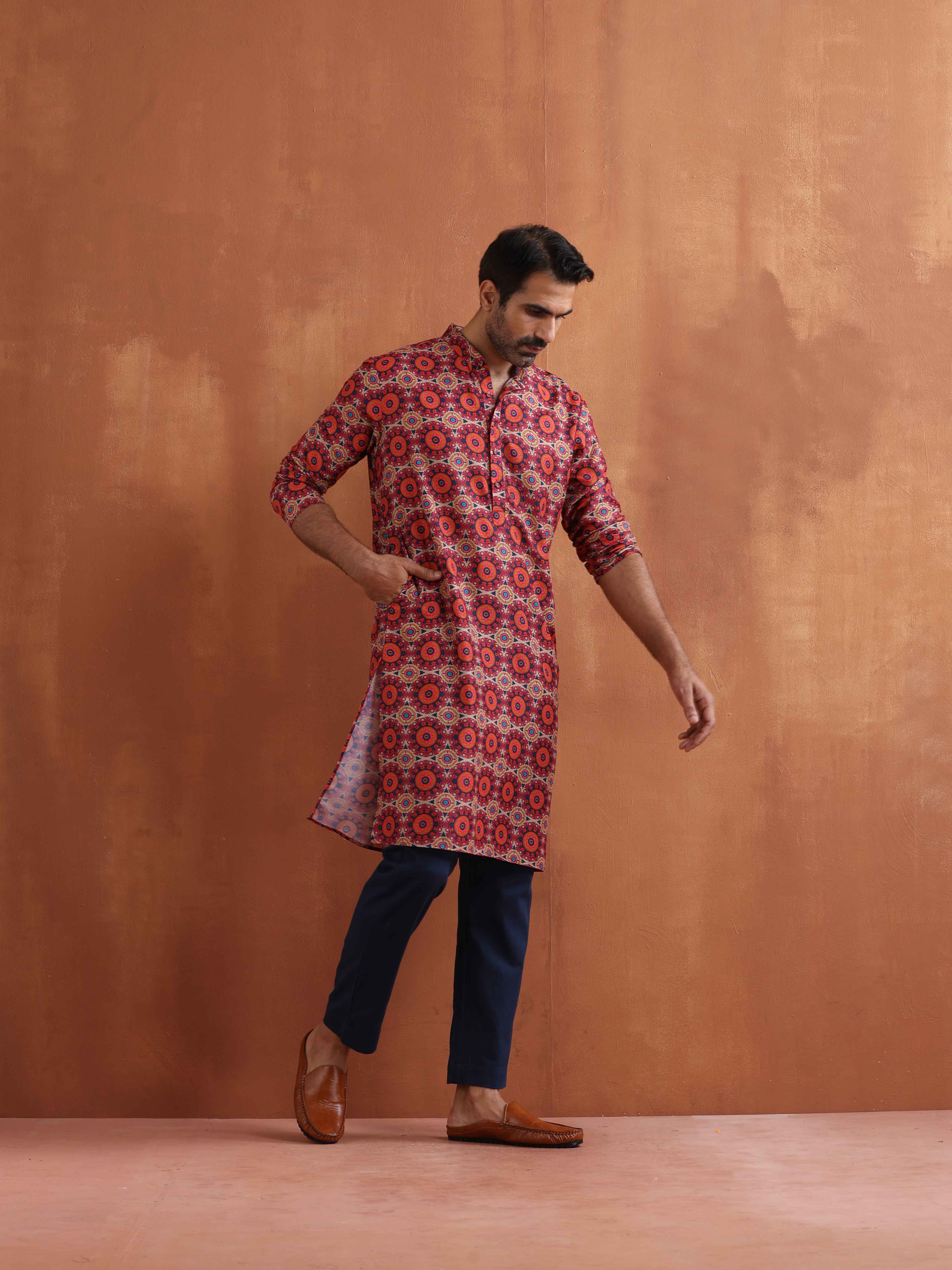 trueBrowns Men's Beige Printed Kurta - view 2
