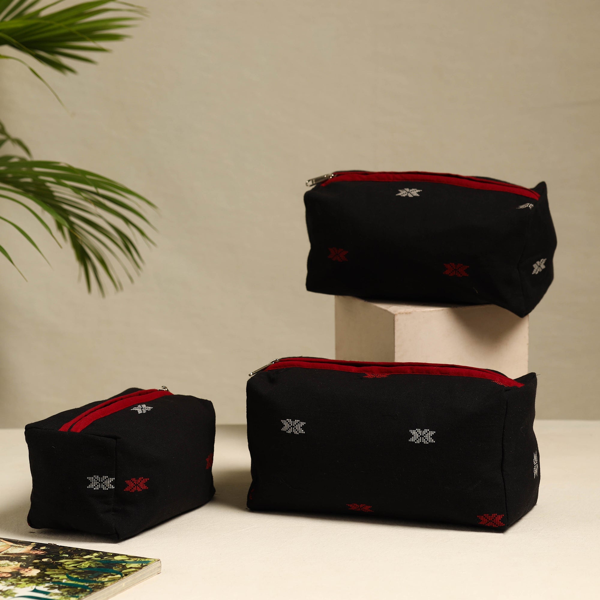 NOORI BAZAR Black - Handmade Cotton Toiletry Bags (Set of 3) 04