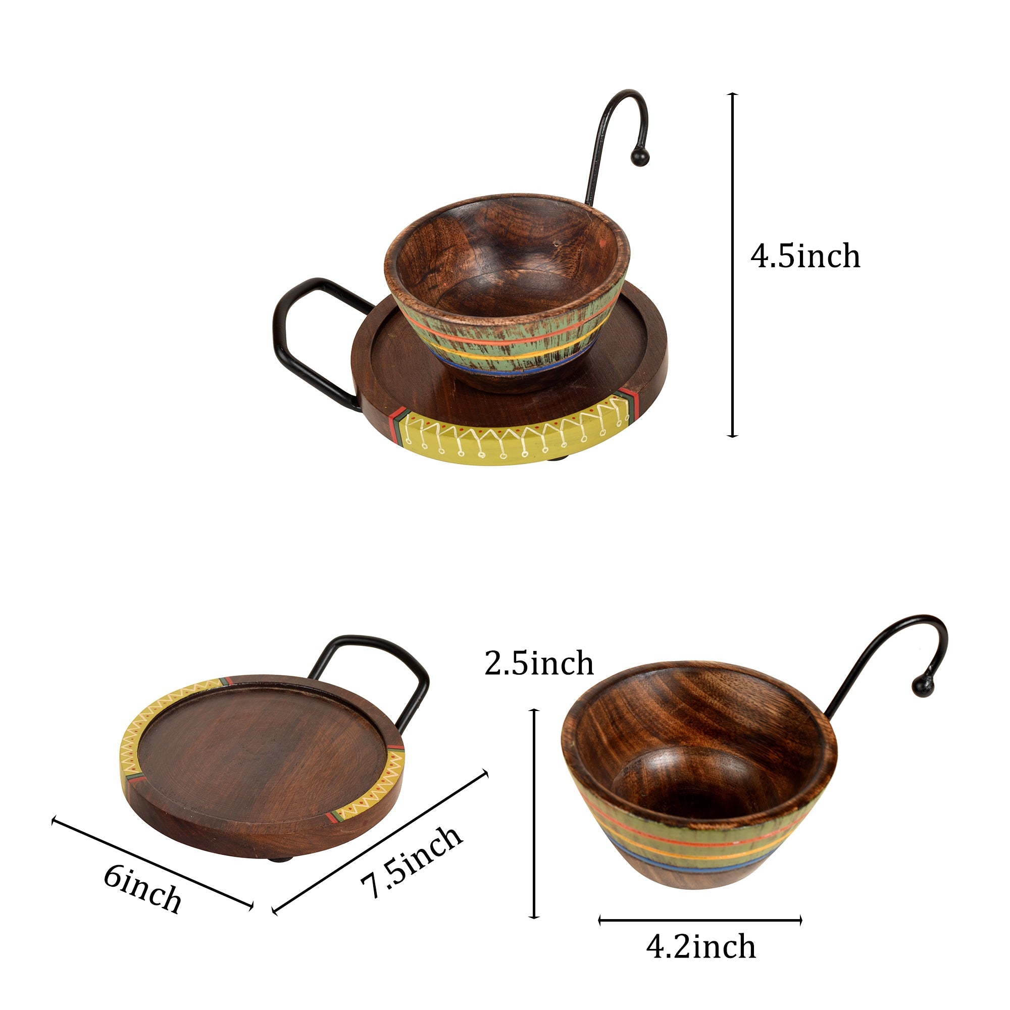 ART CREATIONS BY SUMAN SONTHALIA Brown - Hook-ed Snack Bowls with round Tray-Two Set (large) (7.5x6x4.5/7.5x6x4.5) - view 5