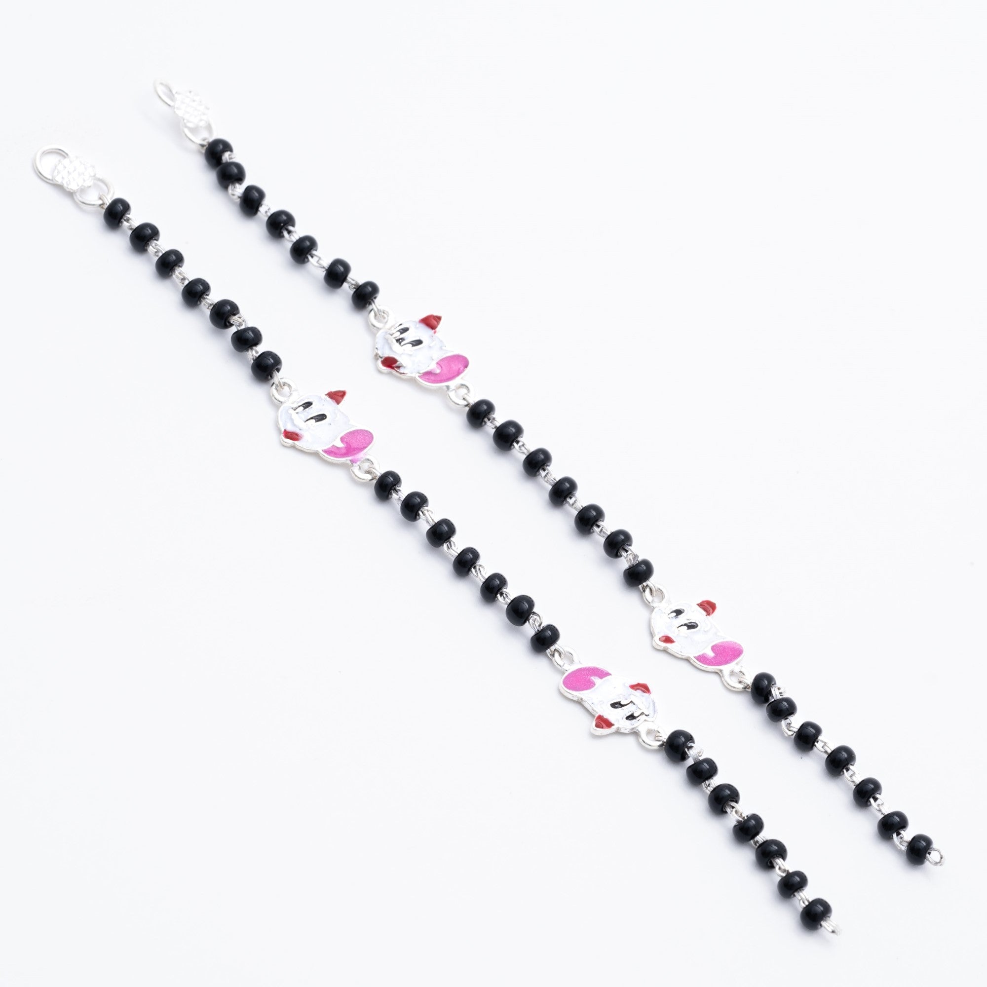 Prinjal Jewellers Black beads mickey mouse silver nazariya for kids - view 2