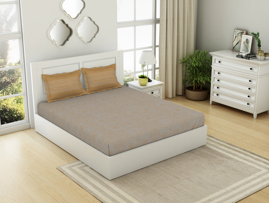 Spaces India Geometric Nimbus Colud - Light Grey 100% Cotton Double Bedsheet - Geospace By Spaces - view 2