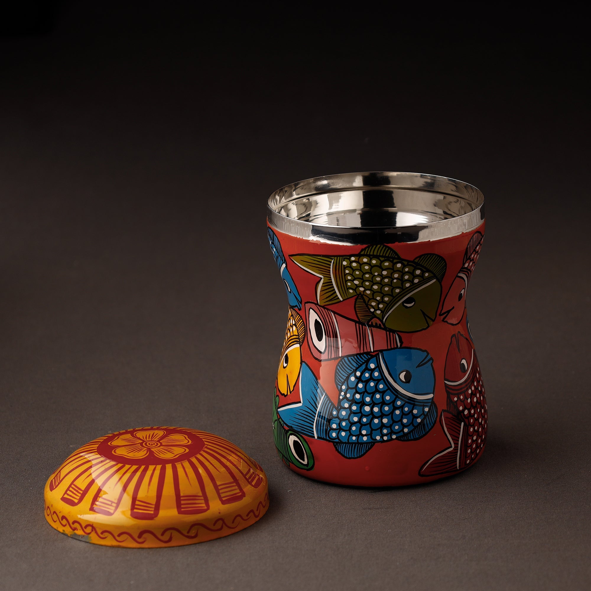 AAYAAS Bengal Patua Handpainted Stainless Steel Multi Utility Container - view 2