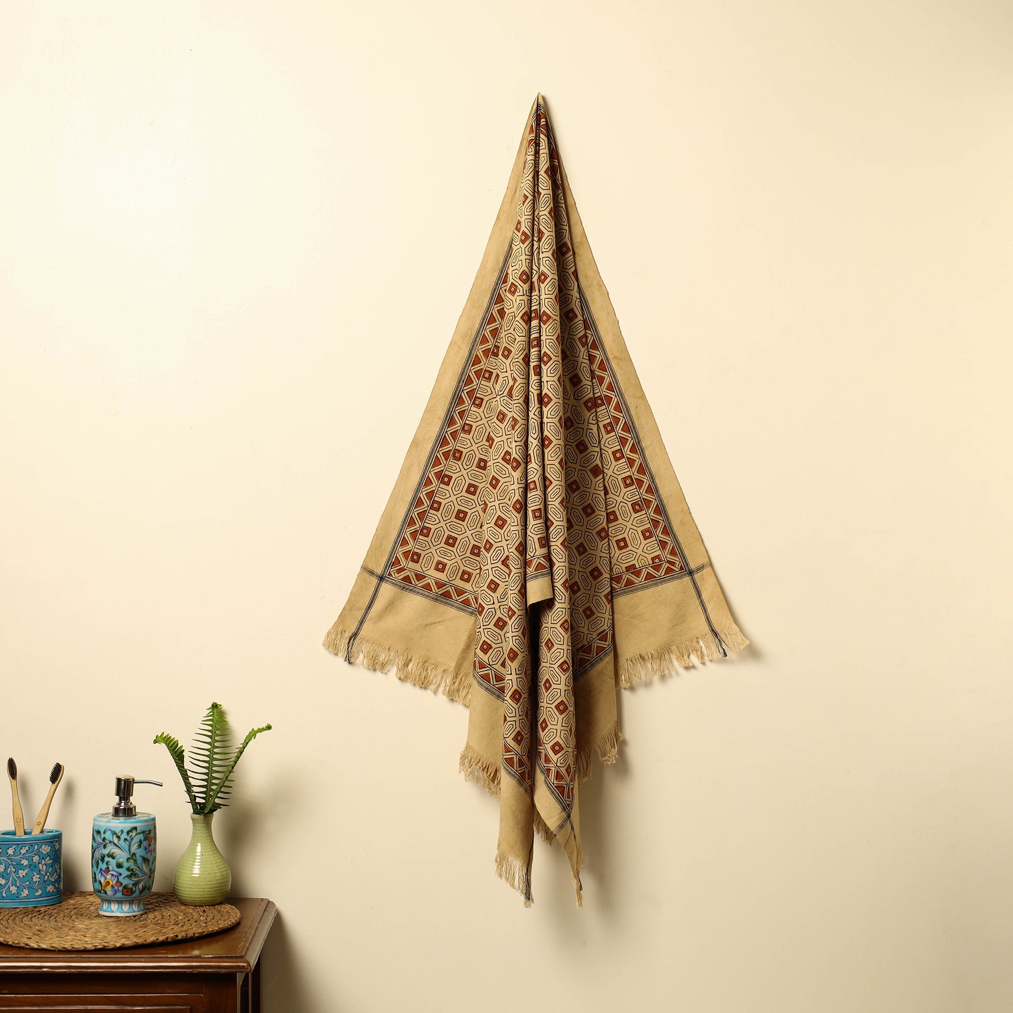 PITCHUKA SRINIVAS KALAMKARI PEDANA Beige - Pedana Kalamkari Block Printed Cotton Handloom Towel 22