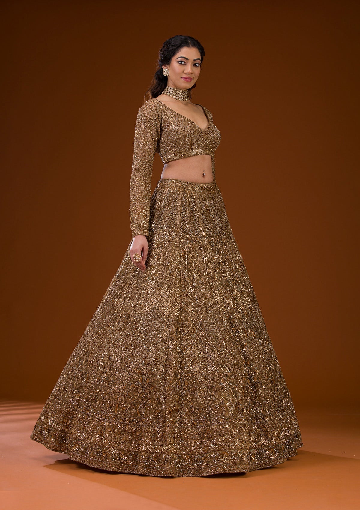 Koskii Gold Stonework Net Readymade Lehenga – Women's - view 5
