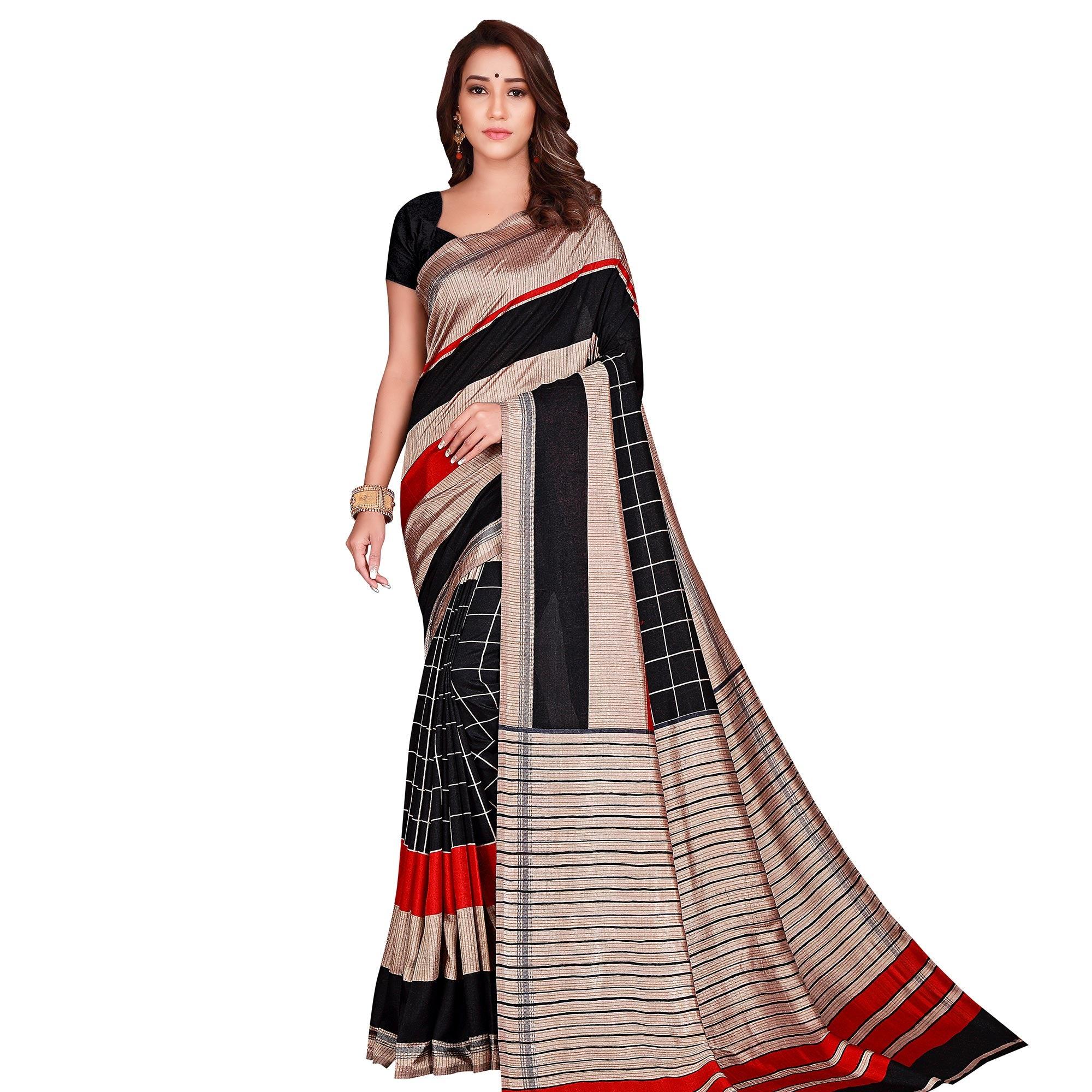 Peachmode Mesmerising Black Colored Casual Wear Printed Art Silk Saree