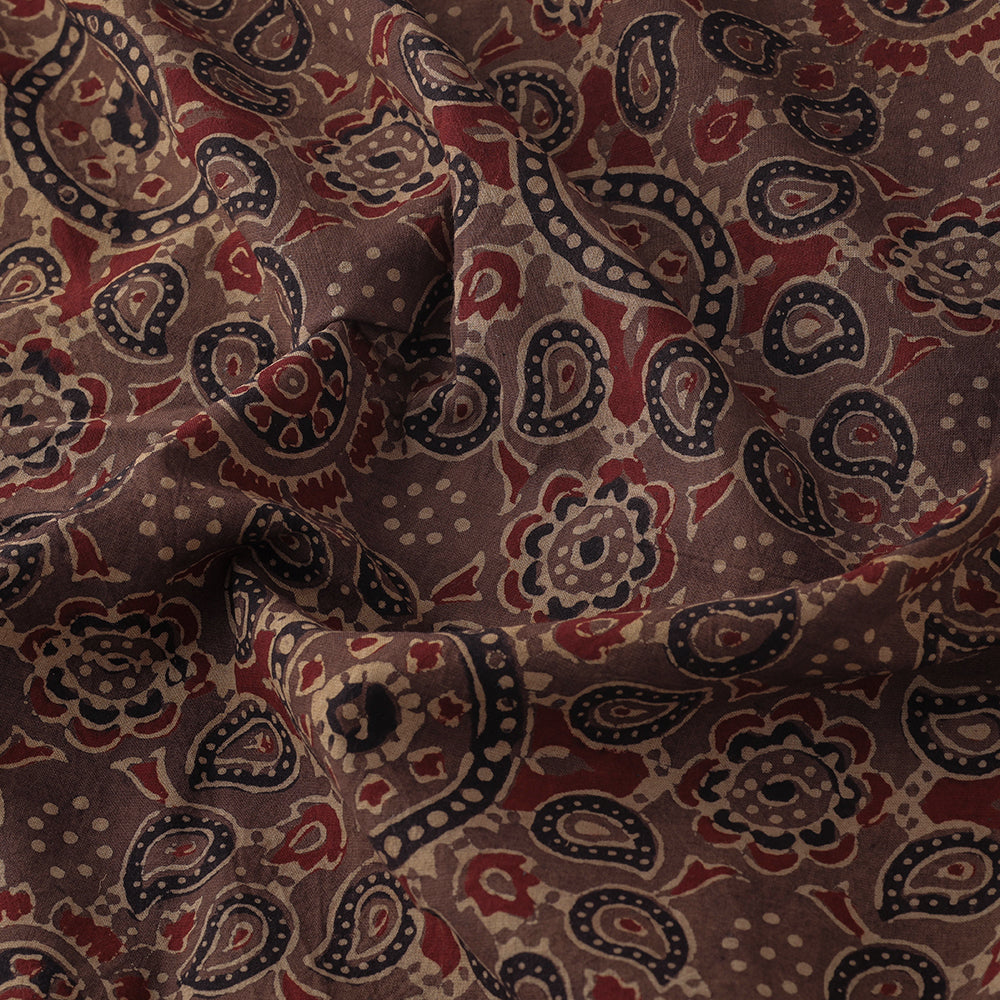 KACHCHH JI CHHAAP Brown - Geometrical Designs Block Print Cotton Ajrakh Fabric - view 3