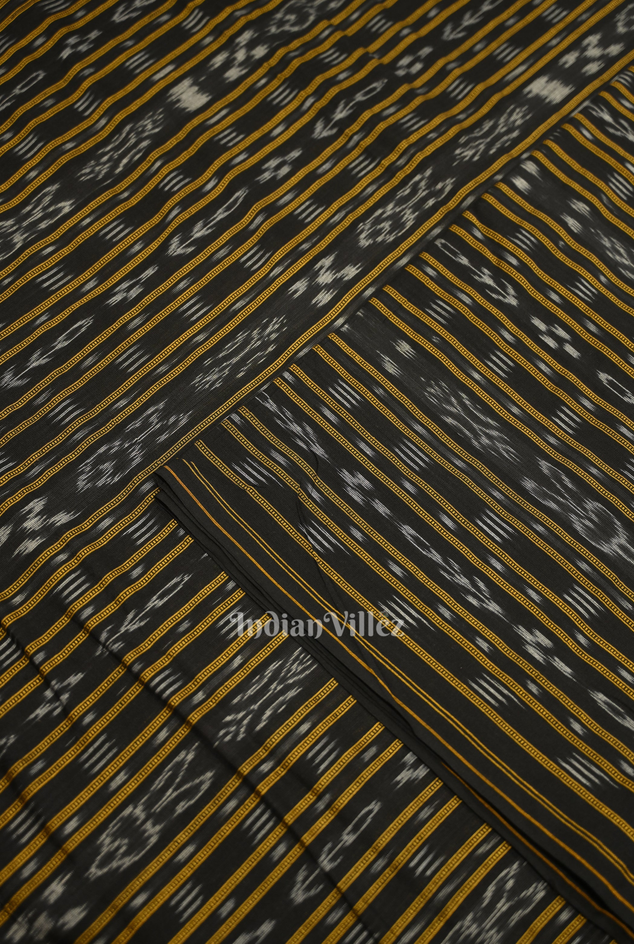 IndianVillèz Black Sambalpuri Odisha Ikat Cotton Fabric - view 2