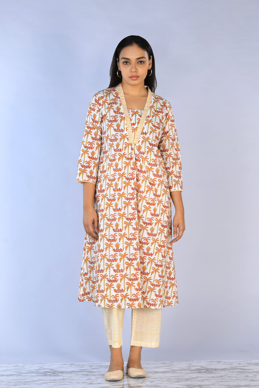 Kalanjali Ethnics Handblock Printed A-line Kurti with pants set - view 4
