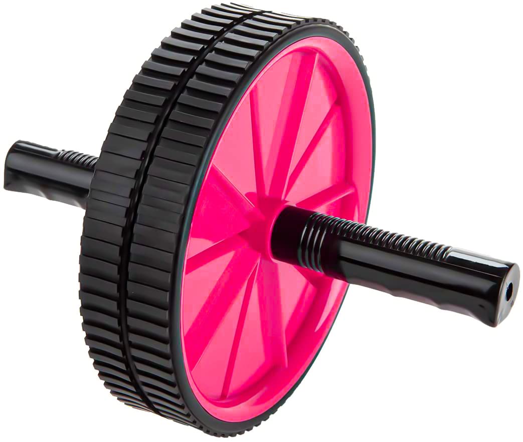 Wheel ab exercise – Strauss Double Wheel Ab & Exercise Roller | Anti-Skid Wheel Base, Non-Slip PVC Handles | Ideal for Home, Gym Workout for Abs, Tummy, (Pink)
