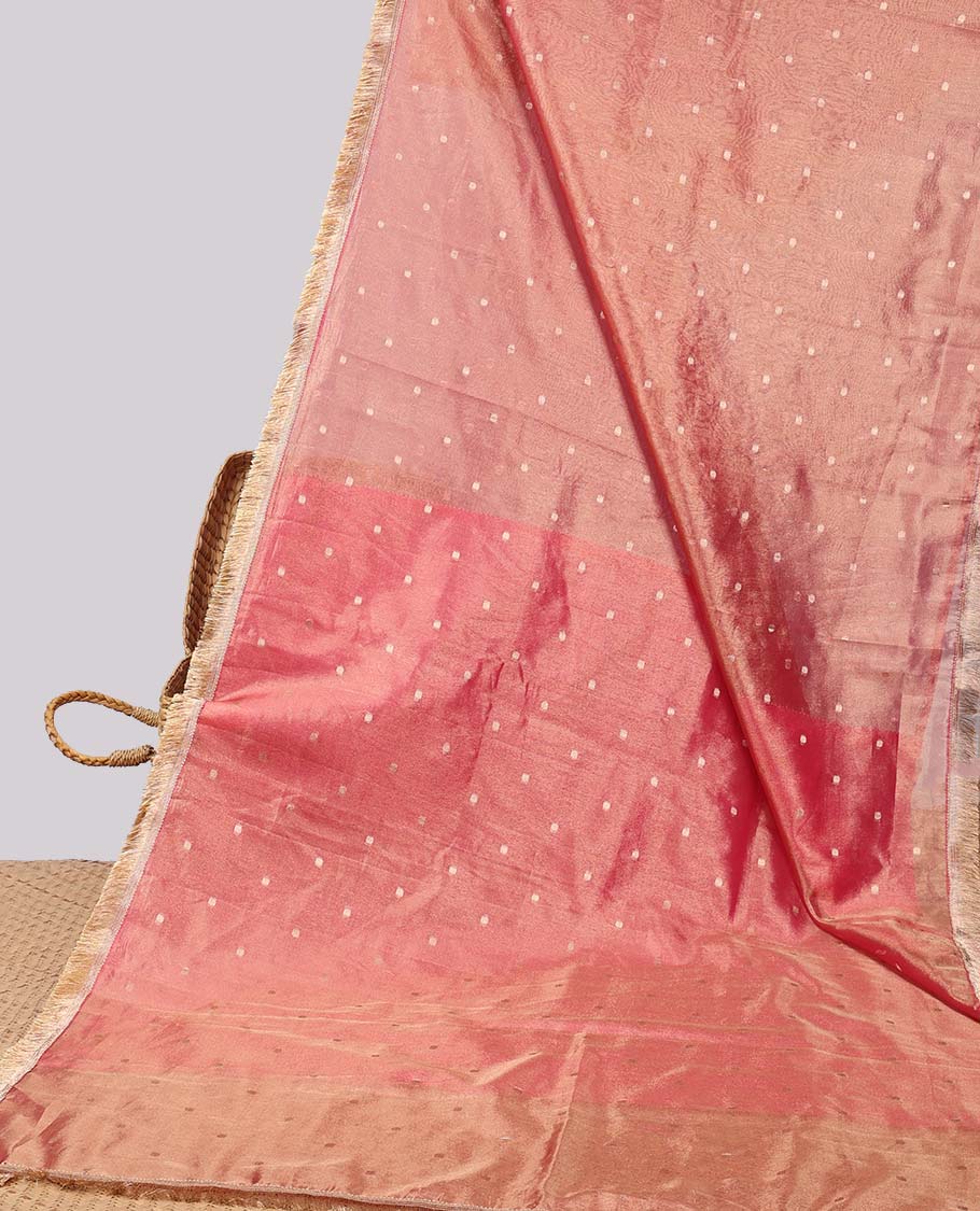 Pothys Brown crushed tissue with all over round motifs & fringe border - view 2