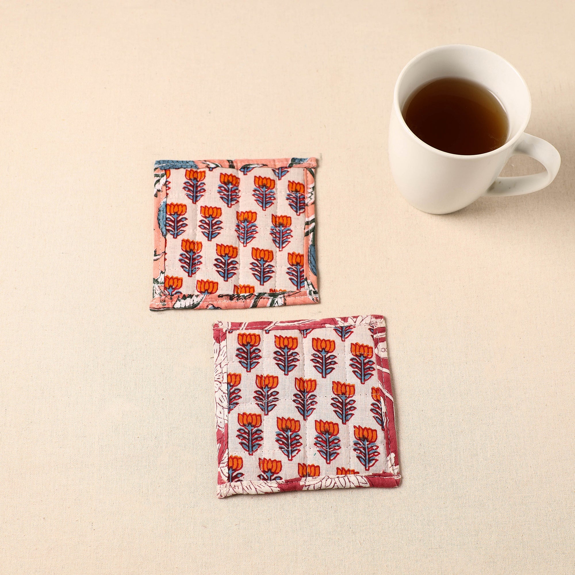 JALPARI Floral Print Cotton Quilted Coasters (Set of 2) 21