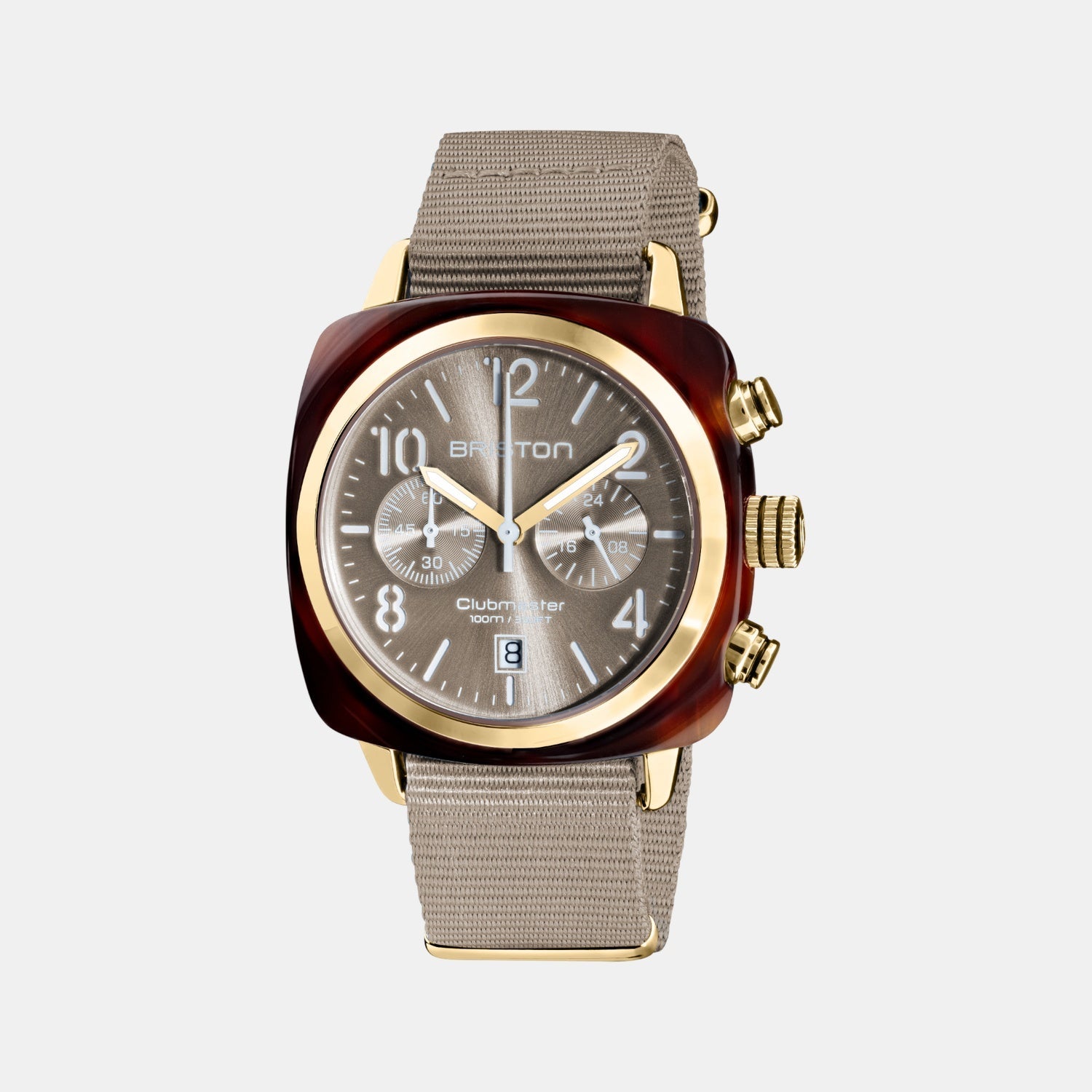 Briston Clubmaster Classic Unisex Quartz Taupe Dial Chronograph Nato Watch 19140.PYA.T.30.NT