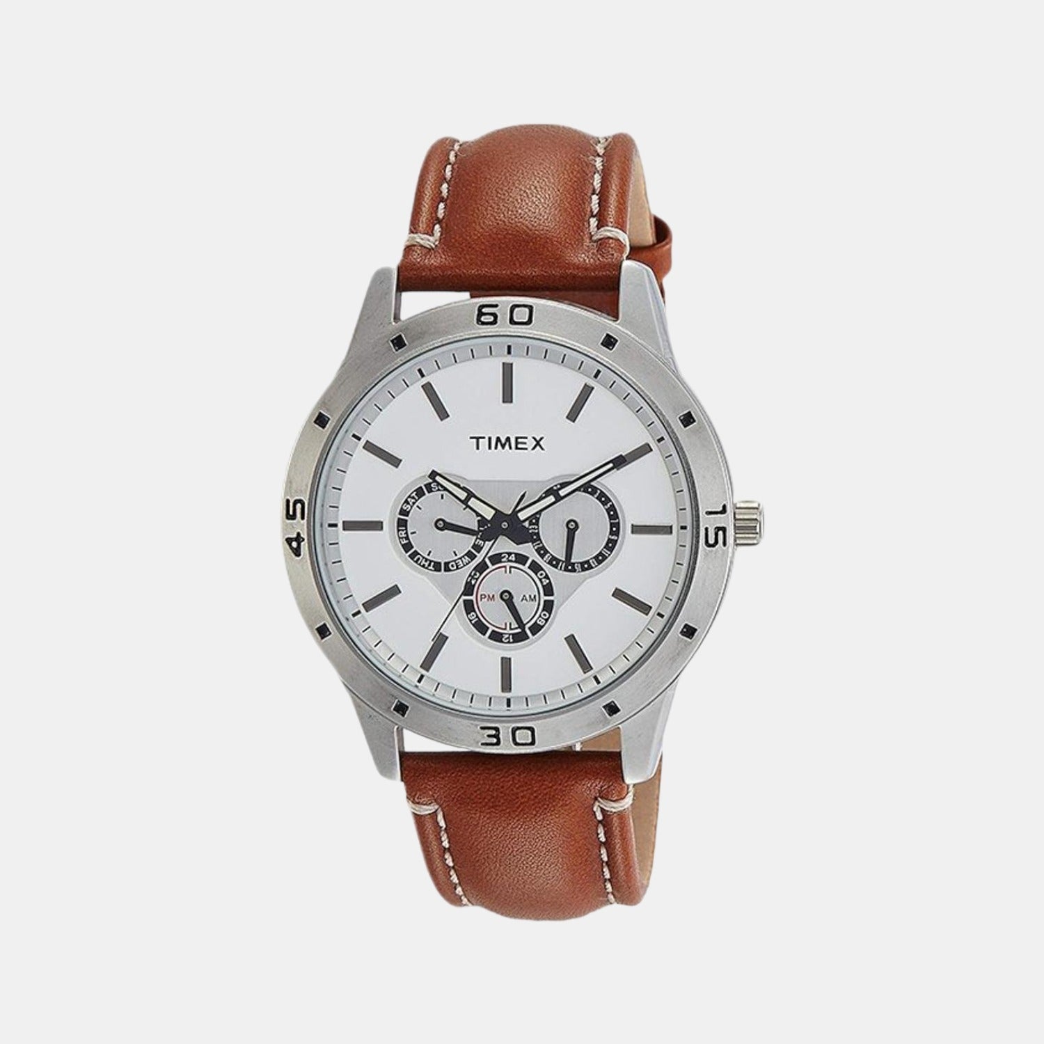 Timex Fashion Men Quartz White Dial Chronograph Leather Watch TW000U911