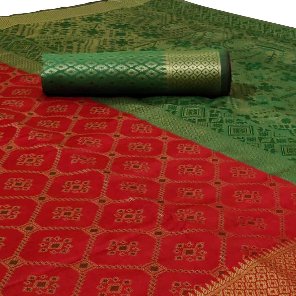Peachmode Jazzy Red Colored Festive Wear Woven Silk Saree - view 2