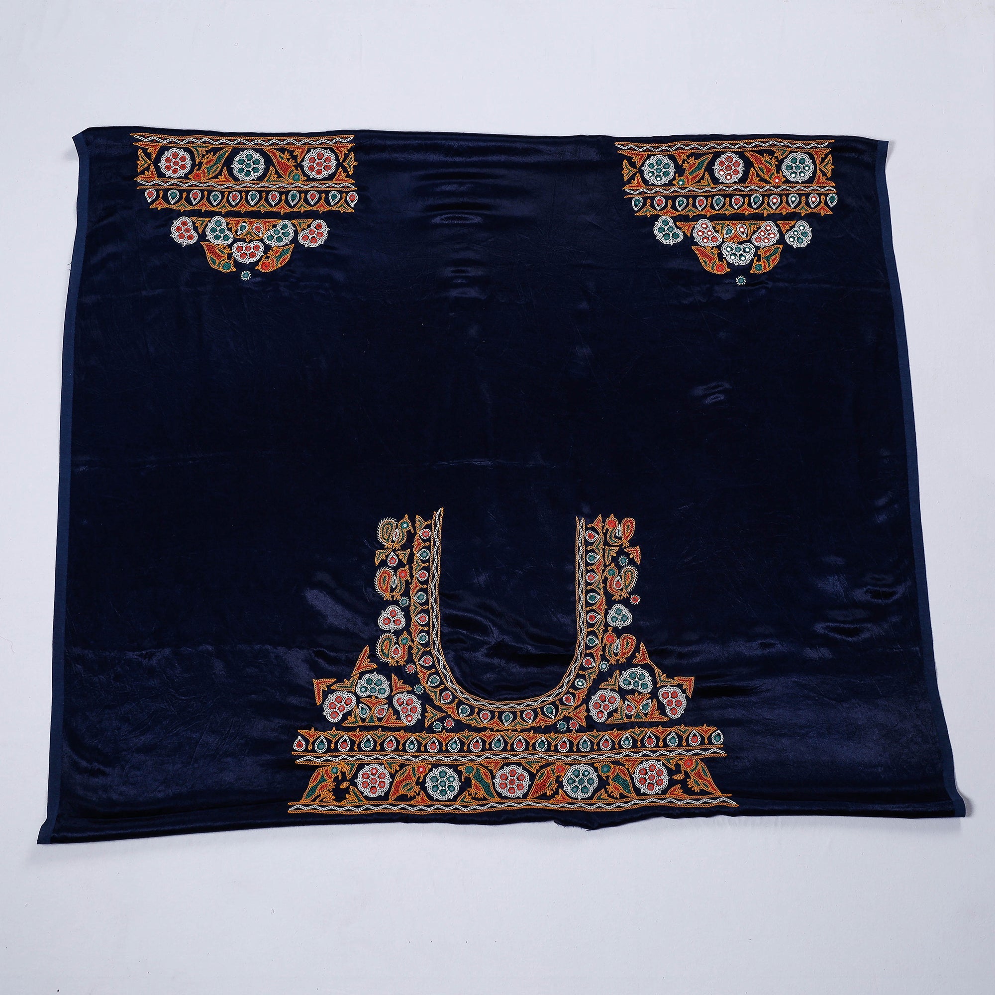 KACHCHH JI CHHAAP Blue - Ahir Hand Embroidery Kutch Mirror Work Mashru Silk Blouse Piece - view 2