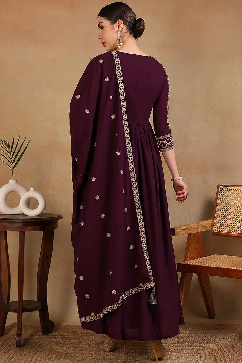 Ahika Maroon Poly Georgette Embroidered Anarkali Kurta Set VKSET1513 - view 4