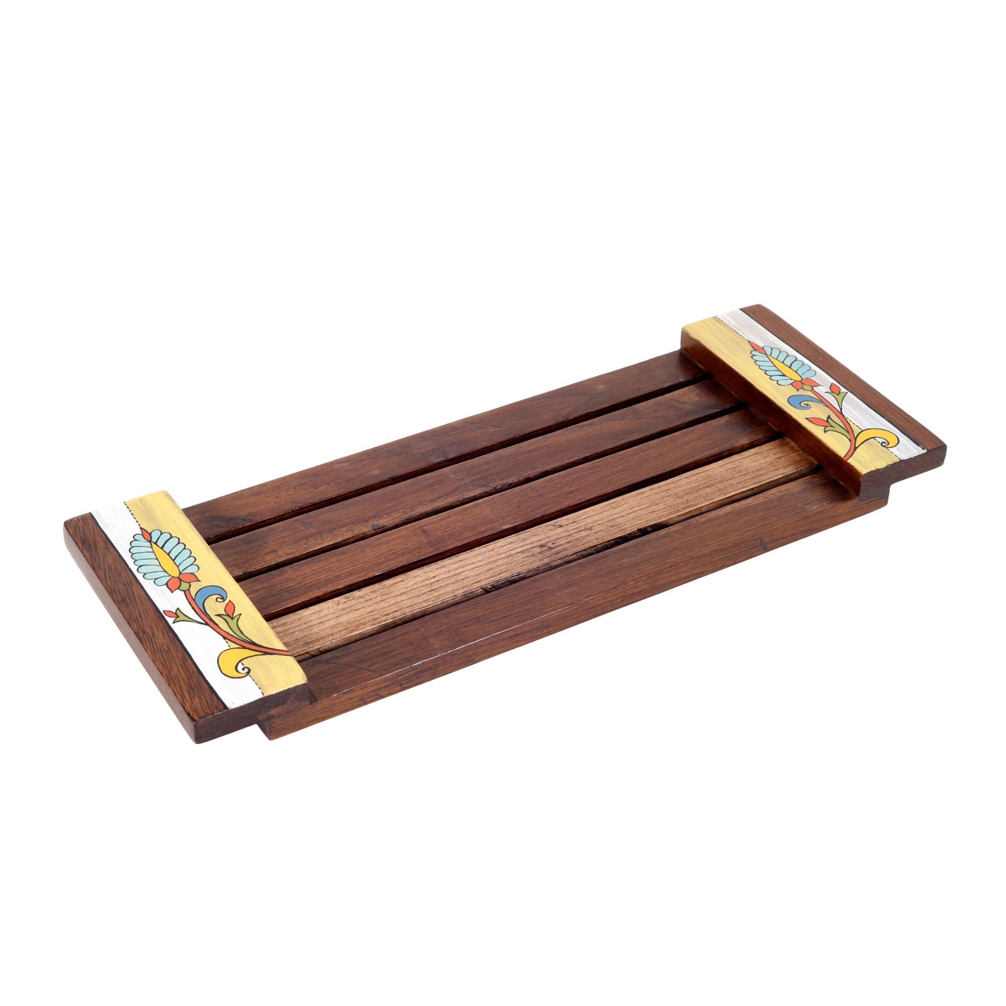 ART CREATIONS BY SUMAN SONTHALIA Brown - Leaf Patterns Stripped Serving Tray (15.5x6x1.5) - view 2