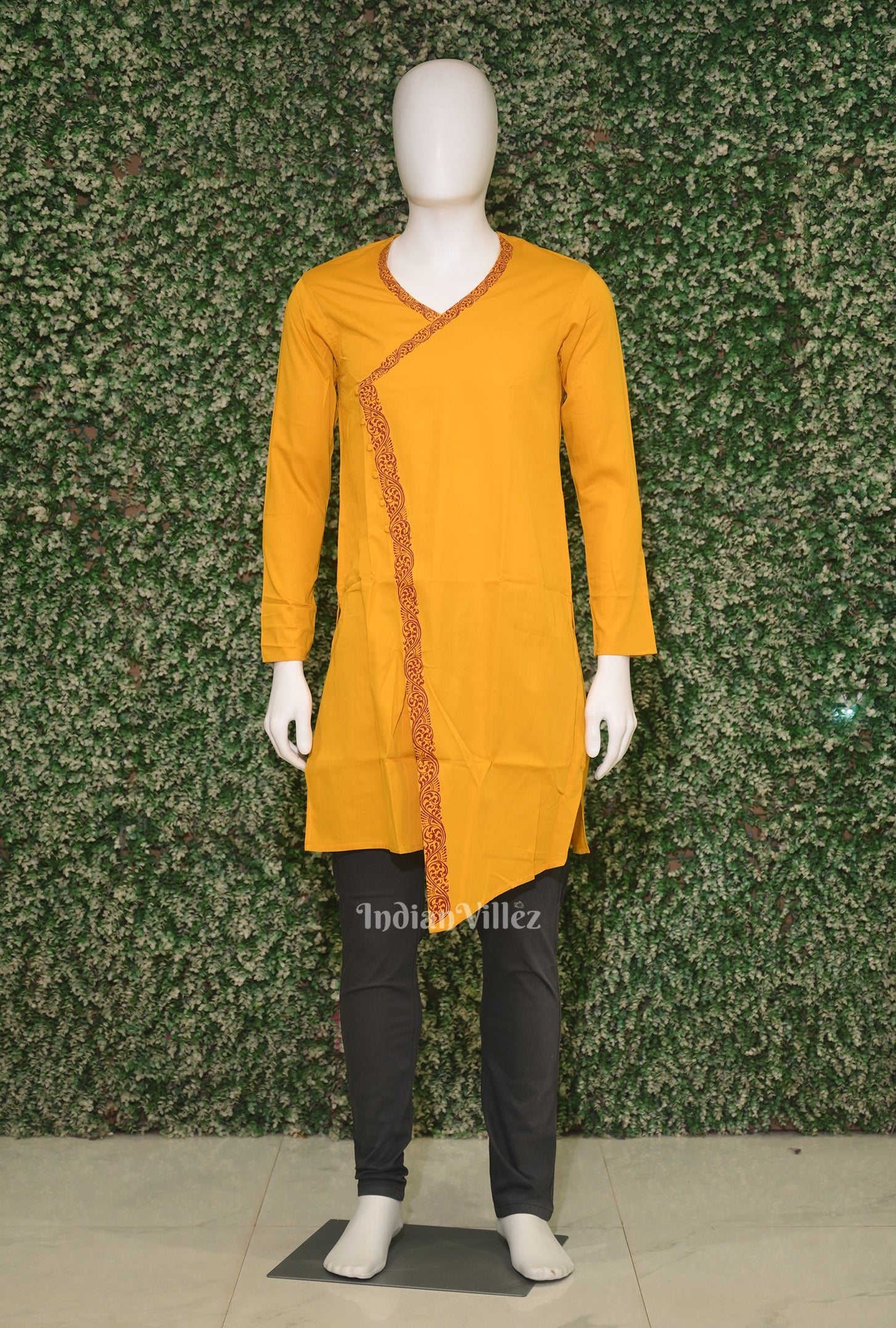 IndianVillèz Mustard Yellow Hand-Painted Pattachitra Kurta